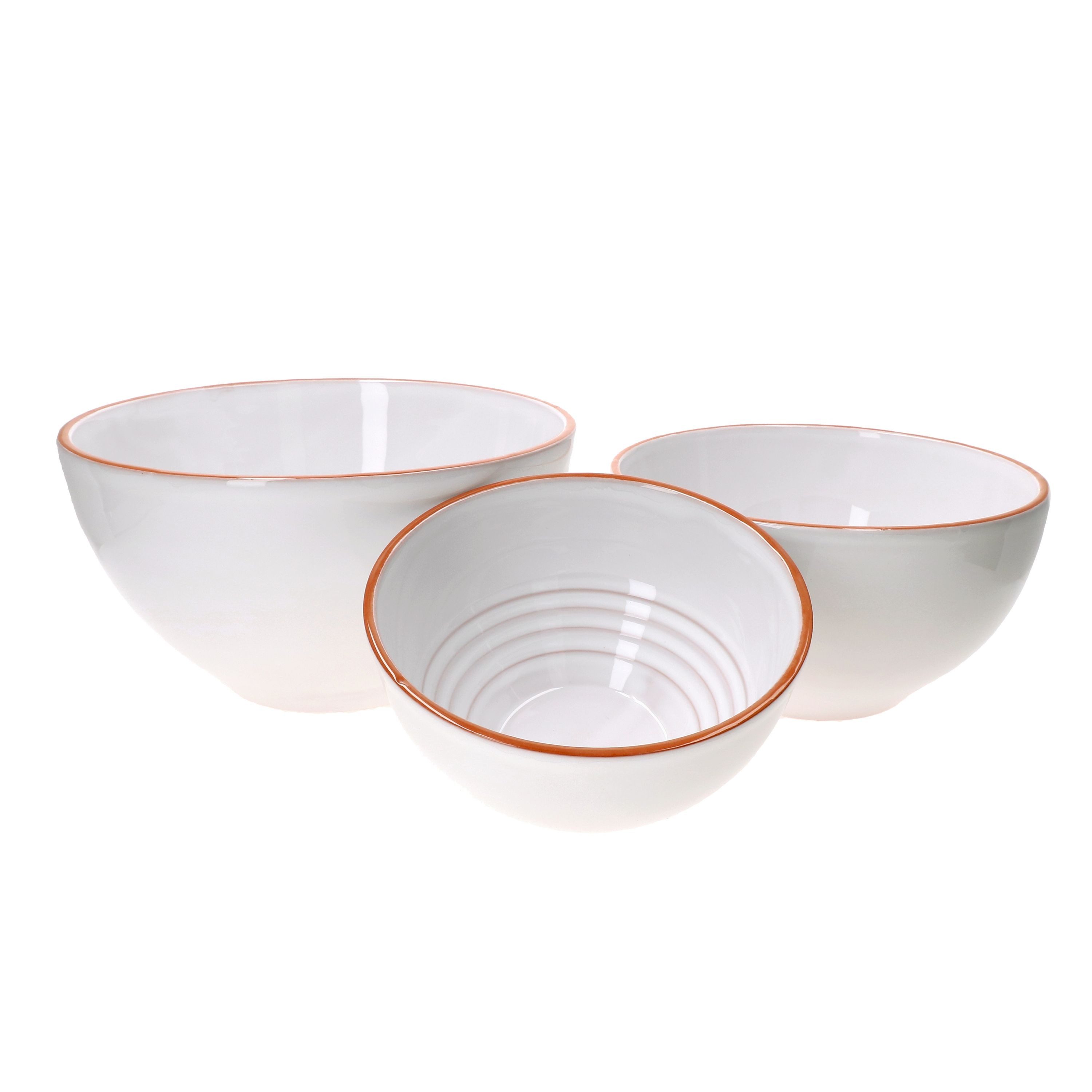 MamboCat Salatschüssel 3er Set Servierschüssel Wolle Ø 17,5cm + 20,5cm + 24cm weiß Gr.S M L, Steingut