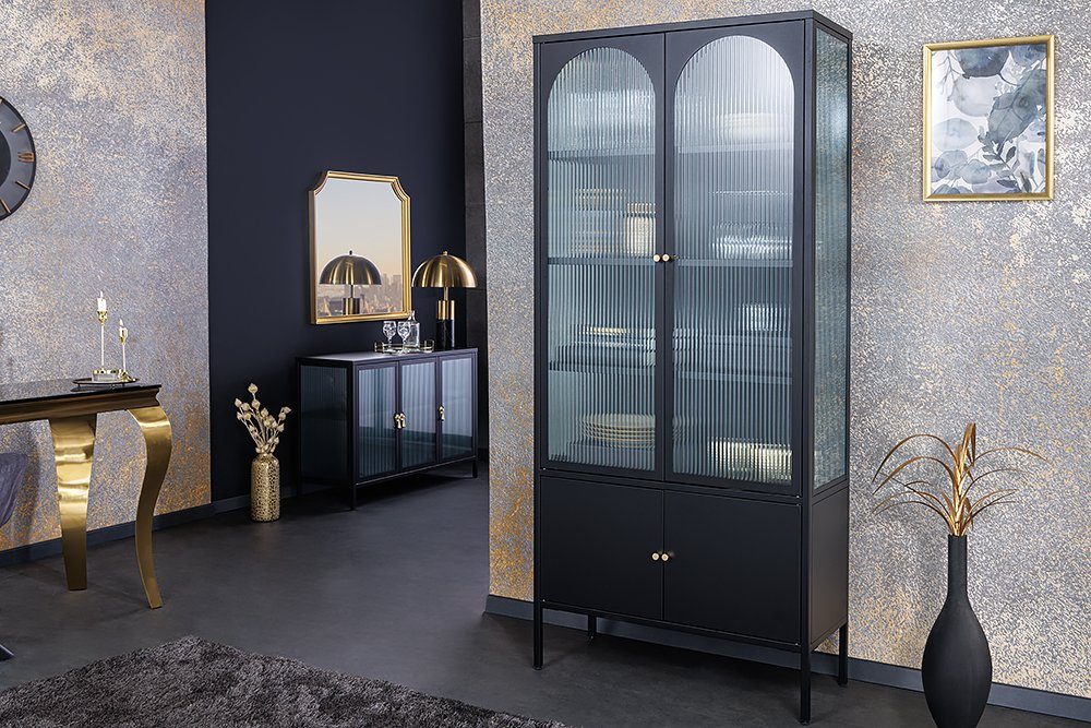 riess-ambiente Vitrine PARIS 180cm schwarz / gold (Einzelartikel, 1-St) Wohnzimmer · Metall · Glas · Stauraum · Küche · Modern Design