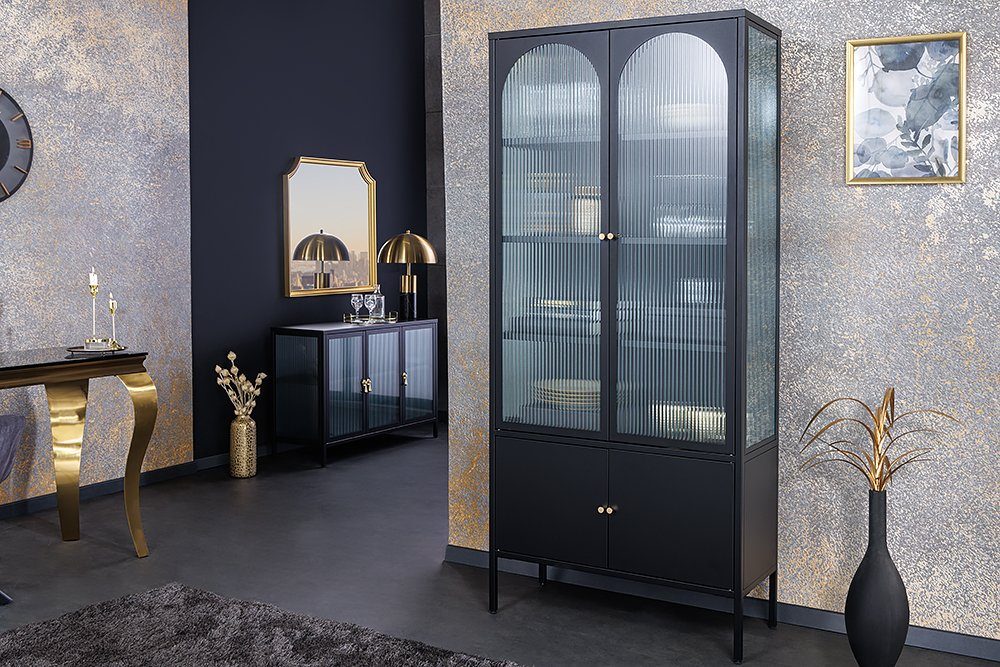 · Vitrine Stauraum Metall Modern PARIS Wohnzimmer 1-St) riess-ambiente 180cm schwarz · · · Design gold / (Einzelartikel, Glas · Küche