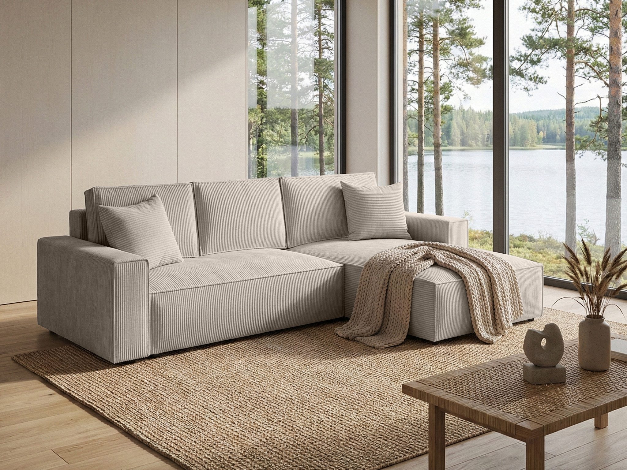 Beautysofa Ecksofa PARYS L mit Schlaffunktion und Bettkasten, Topseller Schlafsofa mit Liegefläche 140 x 244 cm, universelle Ottomane, Beige oder Cappuccino