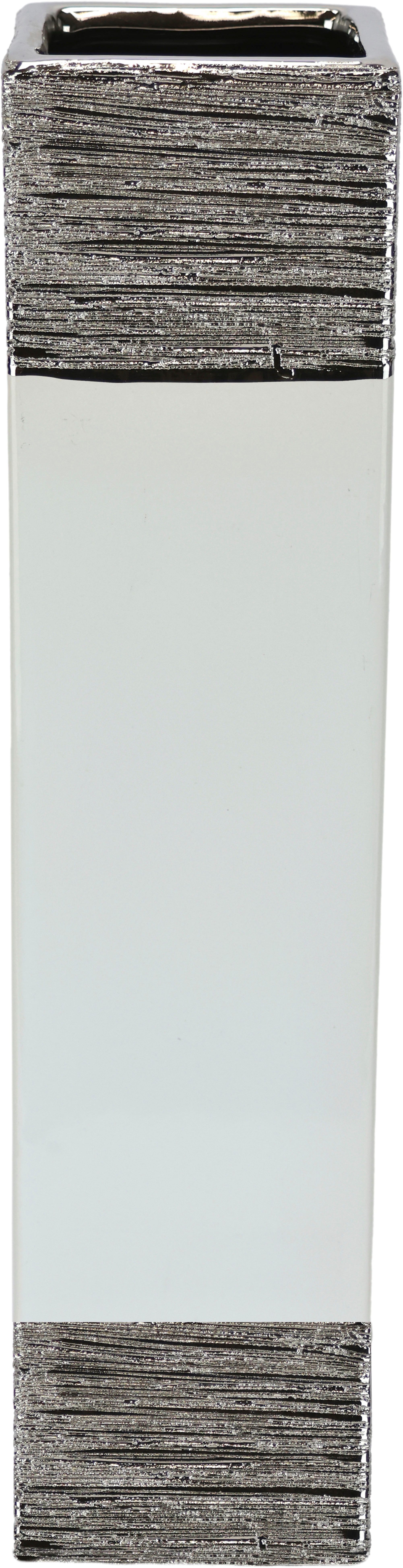 I.GE.A. Dekovase Blumenvase (1 St), Dekovase Zylindervase silber weiß glänzend Blumenvase Modern Tischvase