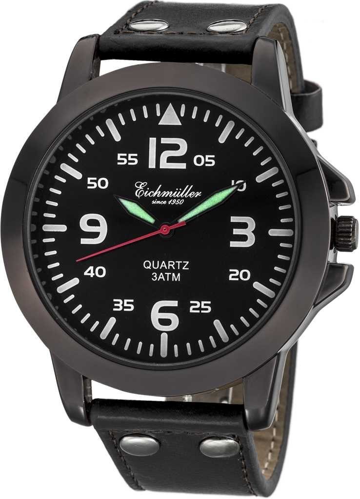 Quarzuhr Herren Armbanduhr, Schwarz, Lederband, 45 mm RE1008