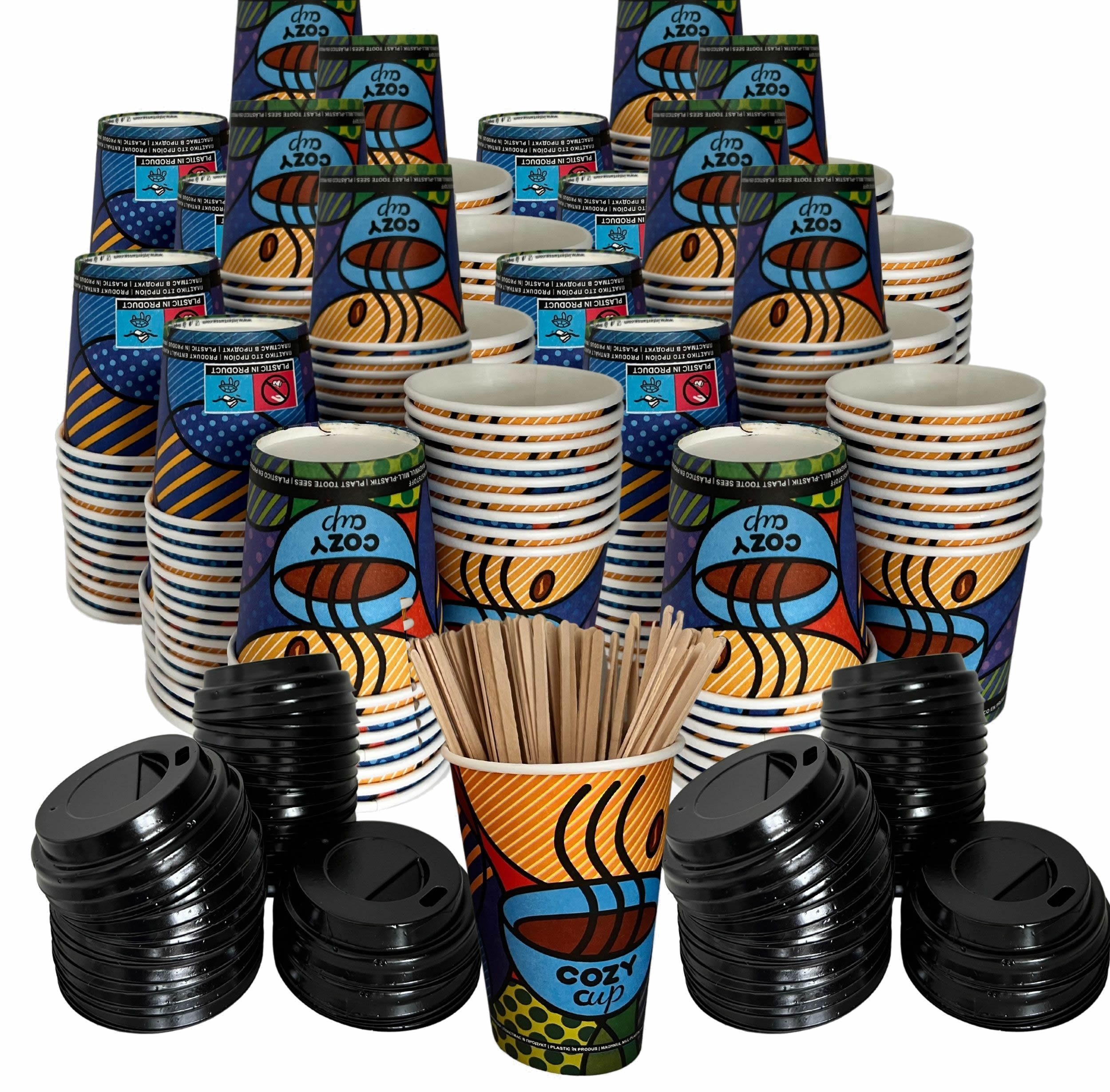 Intertan -1922- Coffee-to-go-Becher 400 Kaffeebecher mit Deckel und Rührstäbe To Go Pappe COZY CUPS 120ml, Pappe