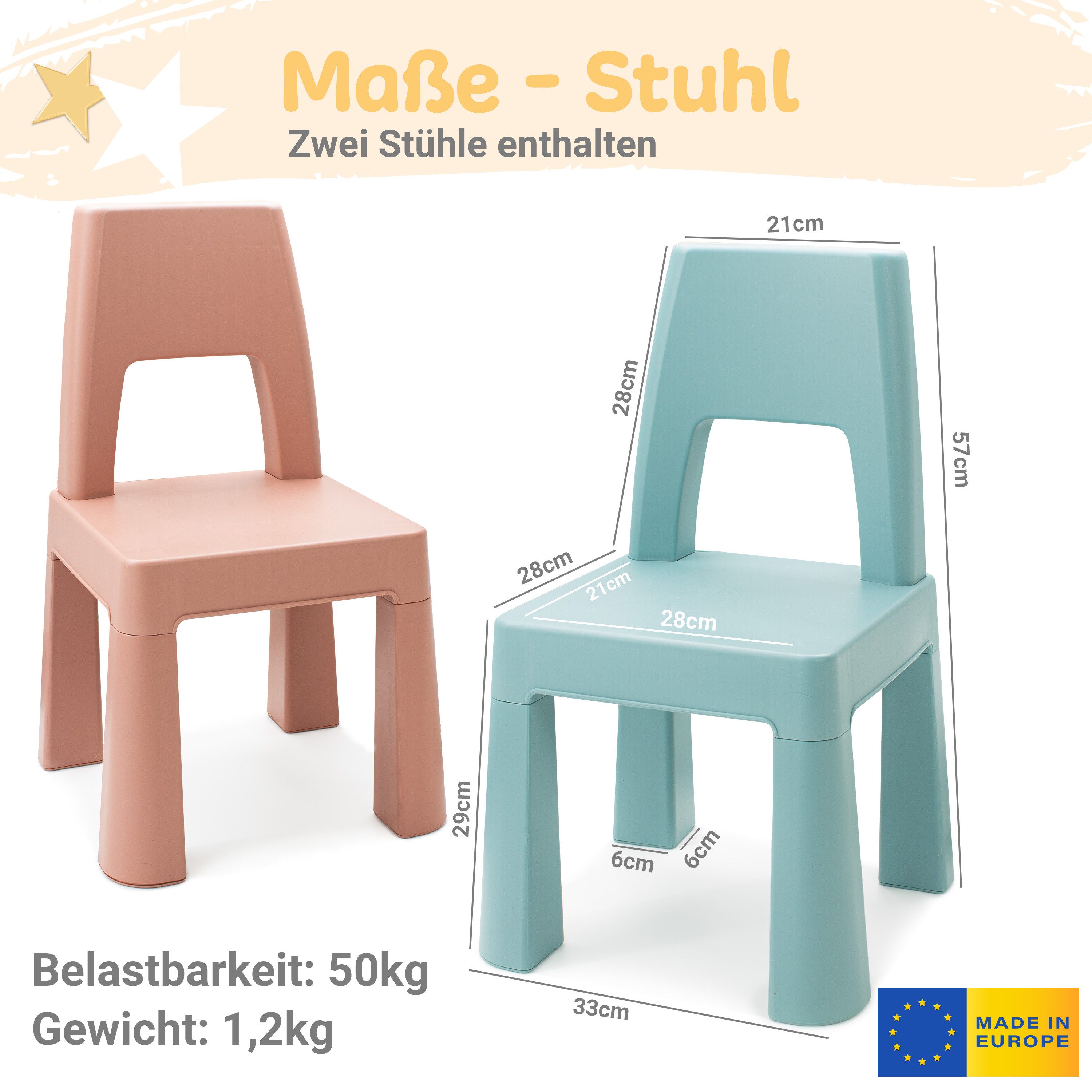 Babykajo Spieltisch, (Set, 3-tlg), Kindertisch mit 2 stühlen - Spieltisch für In- und Outdoor