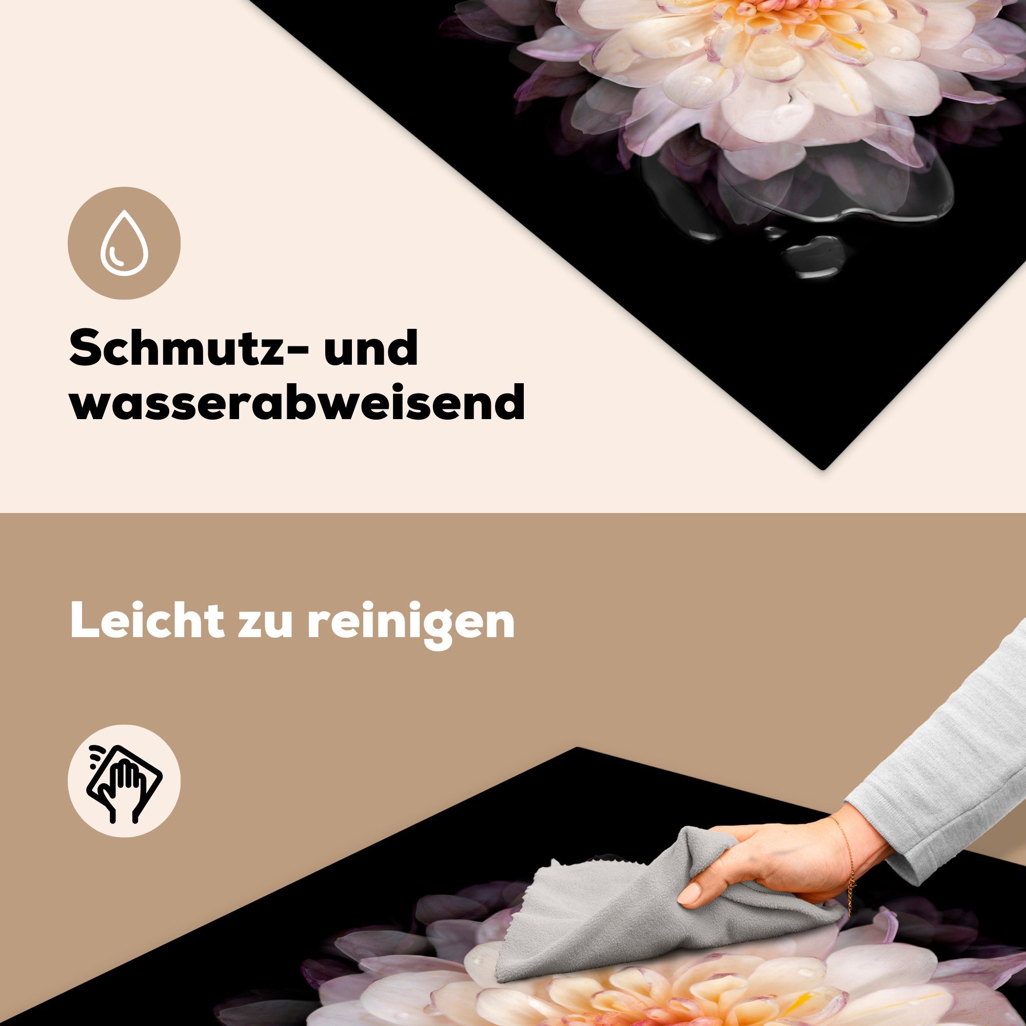 78x78 MuchoWow cm, tlg), küche - Ceranfeldabdeckung, für (1 Blume Weiß - Rosa, Herdblende-/Abdeckplatte Vinyl, Arbeitsplatte