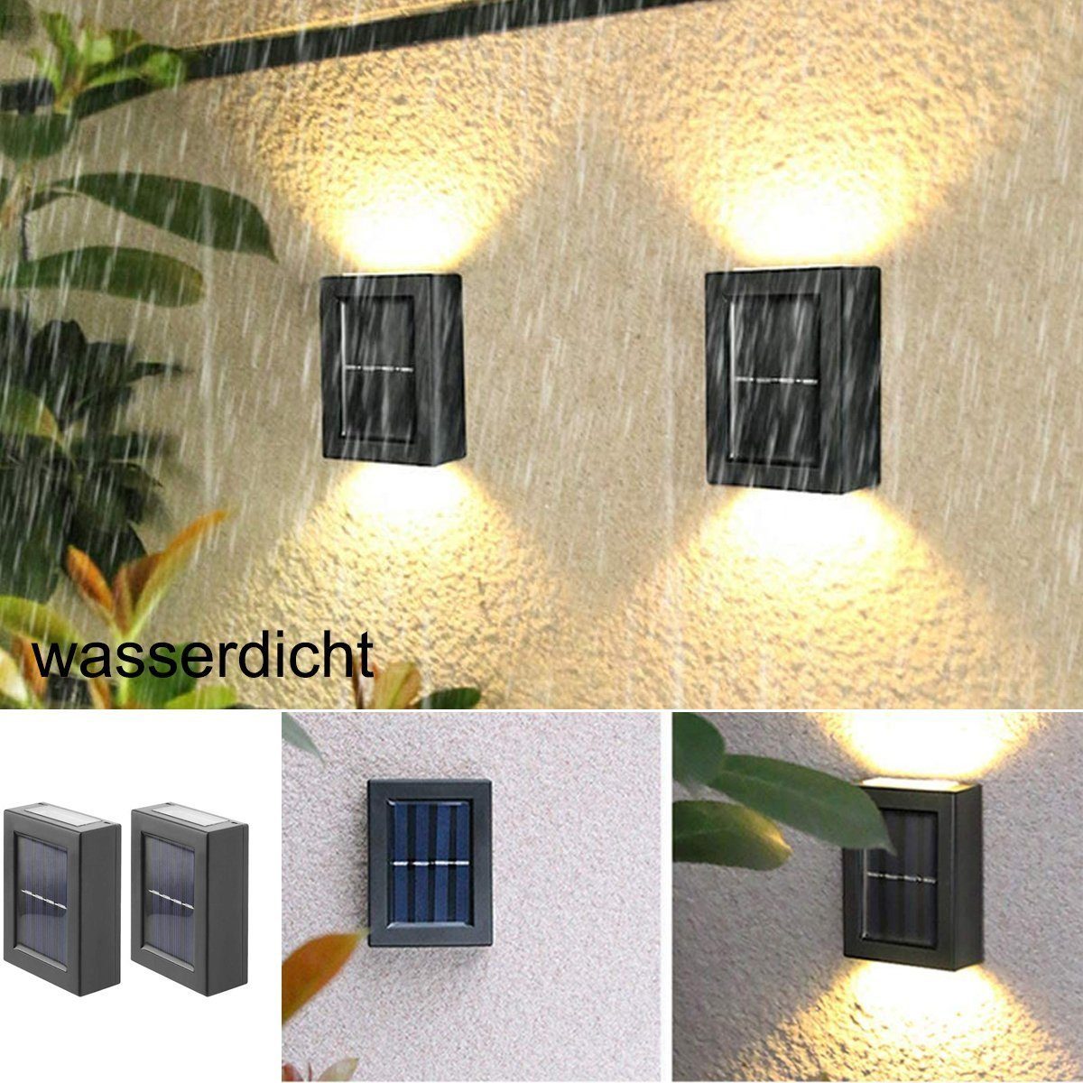 Solarleuchte LED fest integriert, Stück Weg Treppen Up LED Solarleuchte Garten, 4 Straßenlichter Solarlampe, 2/4 Stücke Down Wandleuchte LED Zaunleuchte, Warmweiß, LETGOSPT für