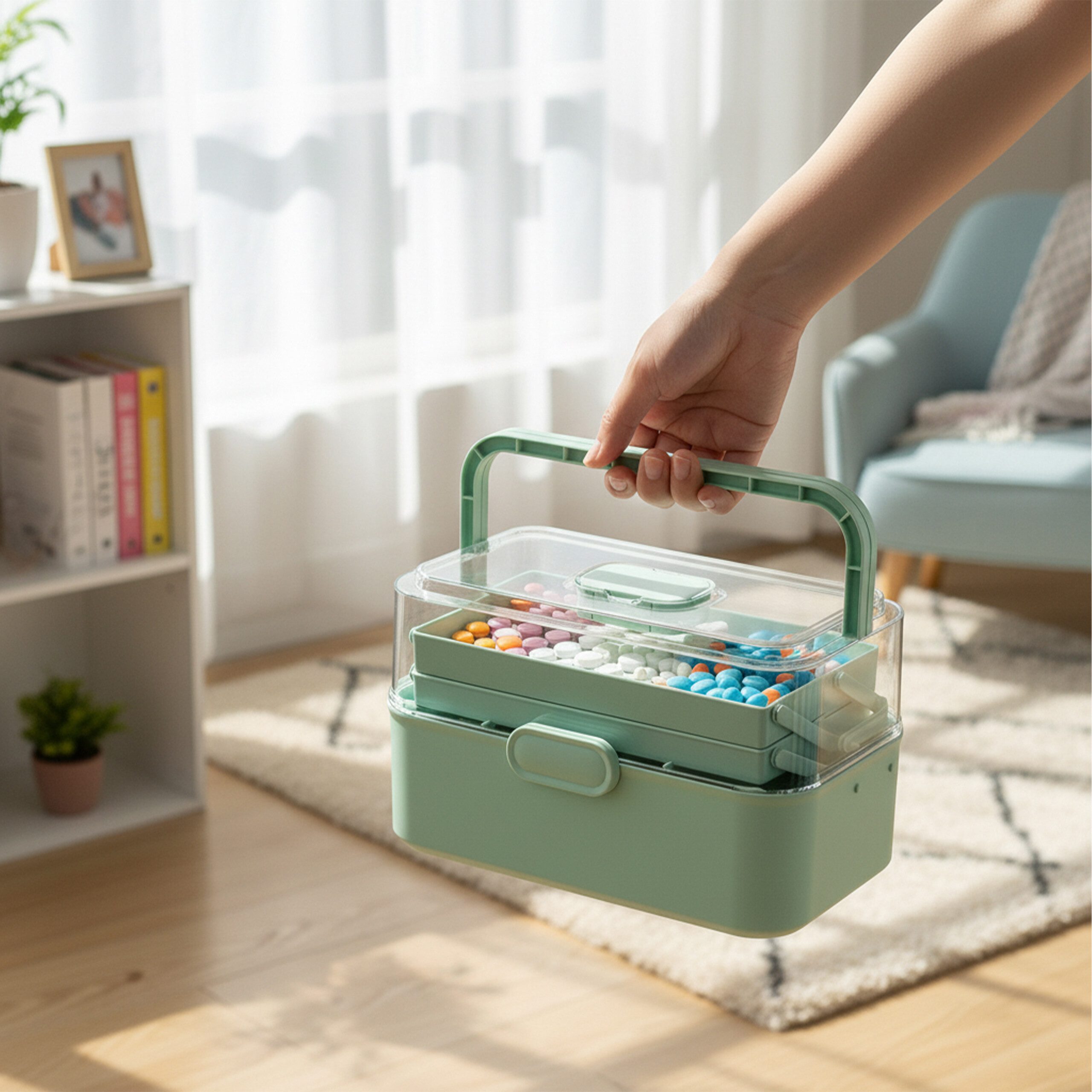 relaxdays Erste-Hilfe-Koffer Aufklappbare Medizinbox aus Kunststoff, grün