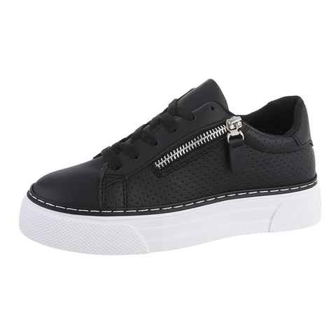 Ital-Design Damen Low-Top Freizeit Sneaker Flach Sneakers Low in Schwarz