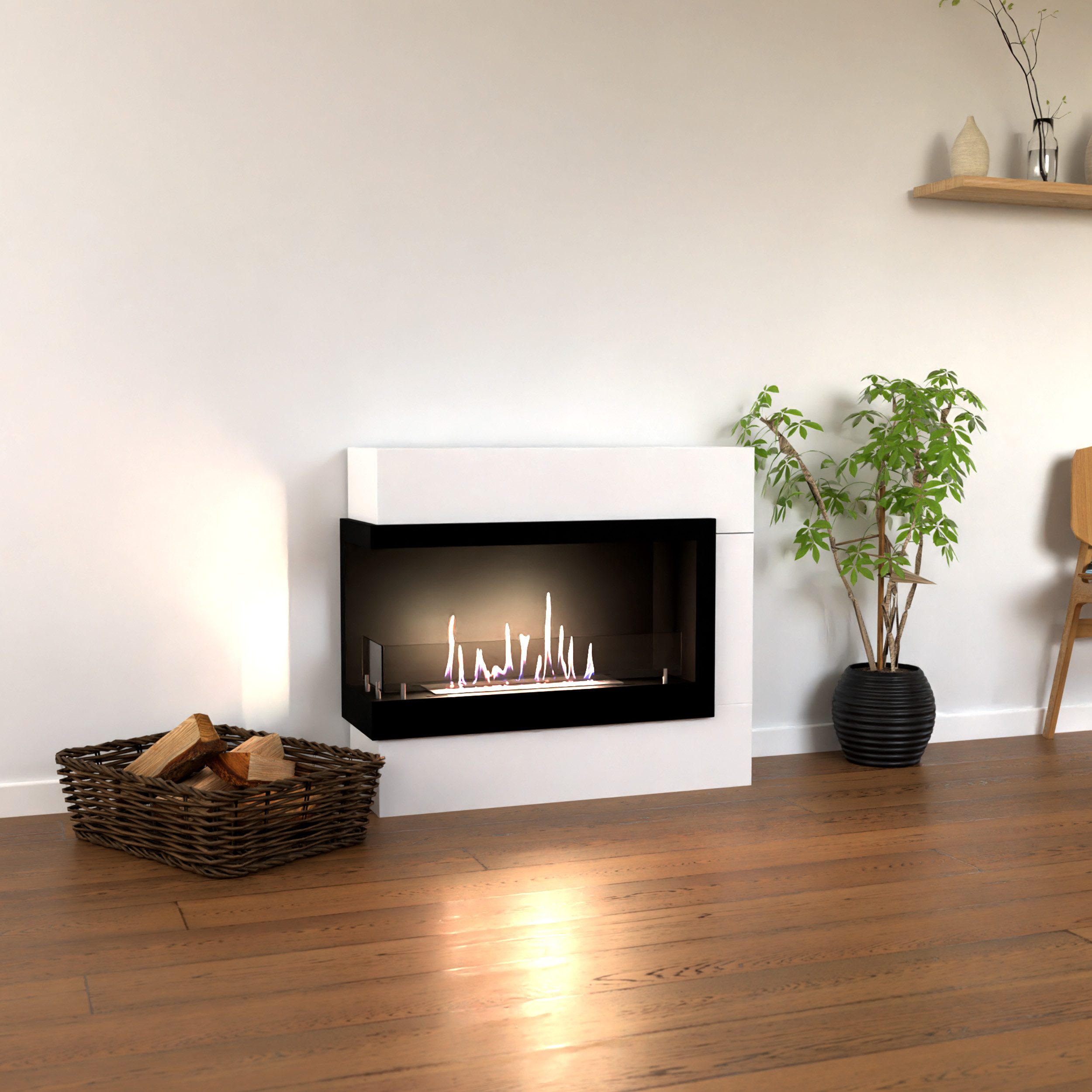 GLOW FIRE Echtfeuer-Dekokamin Halden Mini links Ethanol Kamin, Bioethanol Kamin mit 3h Brenndauer, Heizleistung bis 2kw