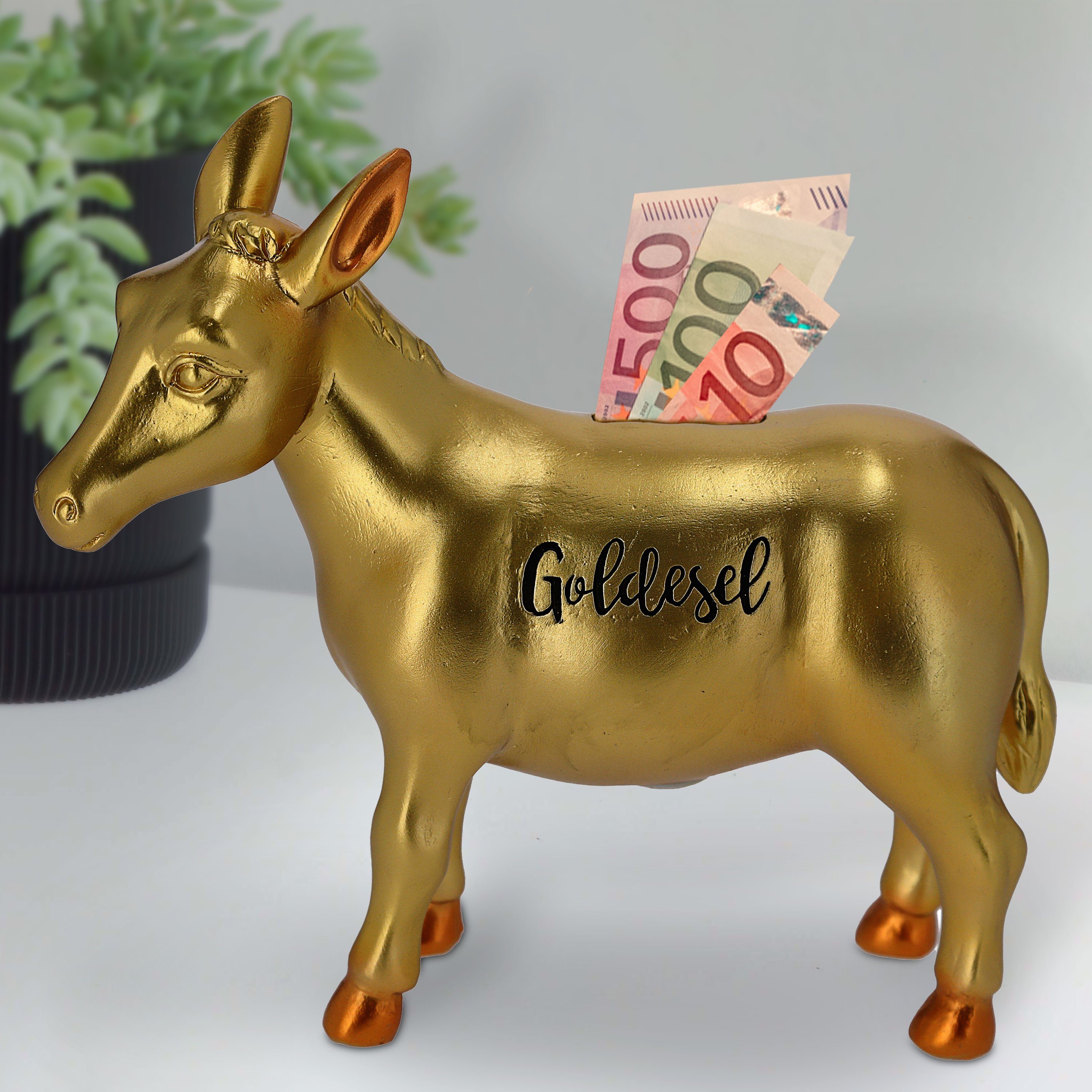 CEPEWA Spardose Spardose Goldesel 20,5x18,5x7,5cm Polyresin