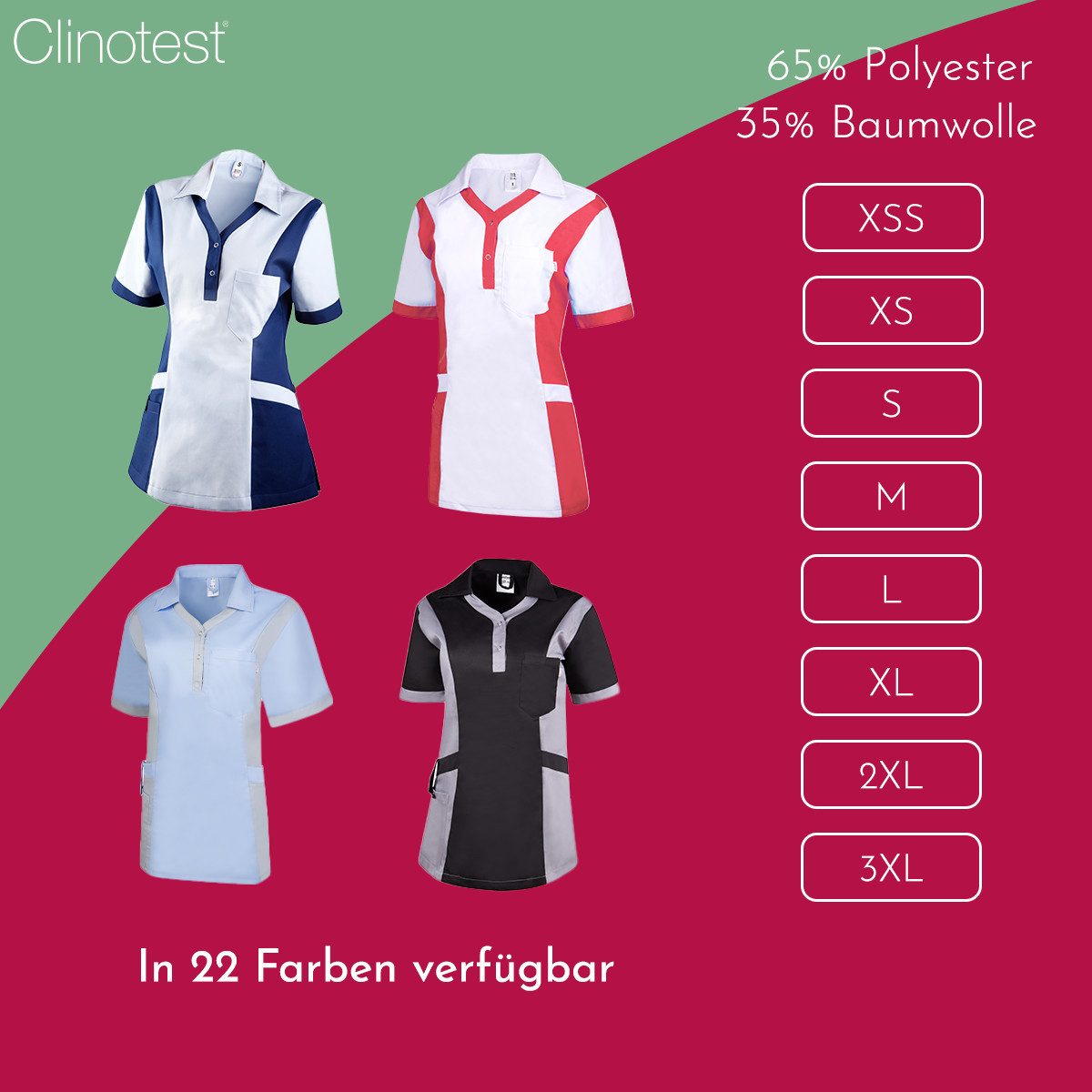 Clinotest Funktionsbluse Damenkasack "Julia", Schlupfkasack/Pflegekasack, verschiedene Farben – Bild 3 von 5
