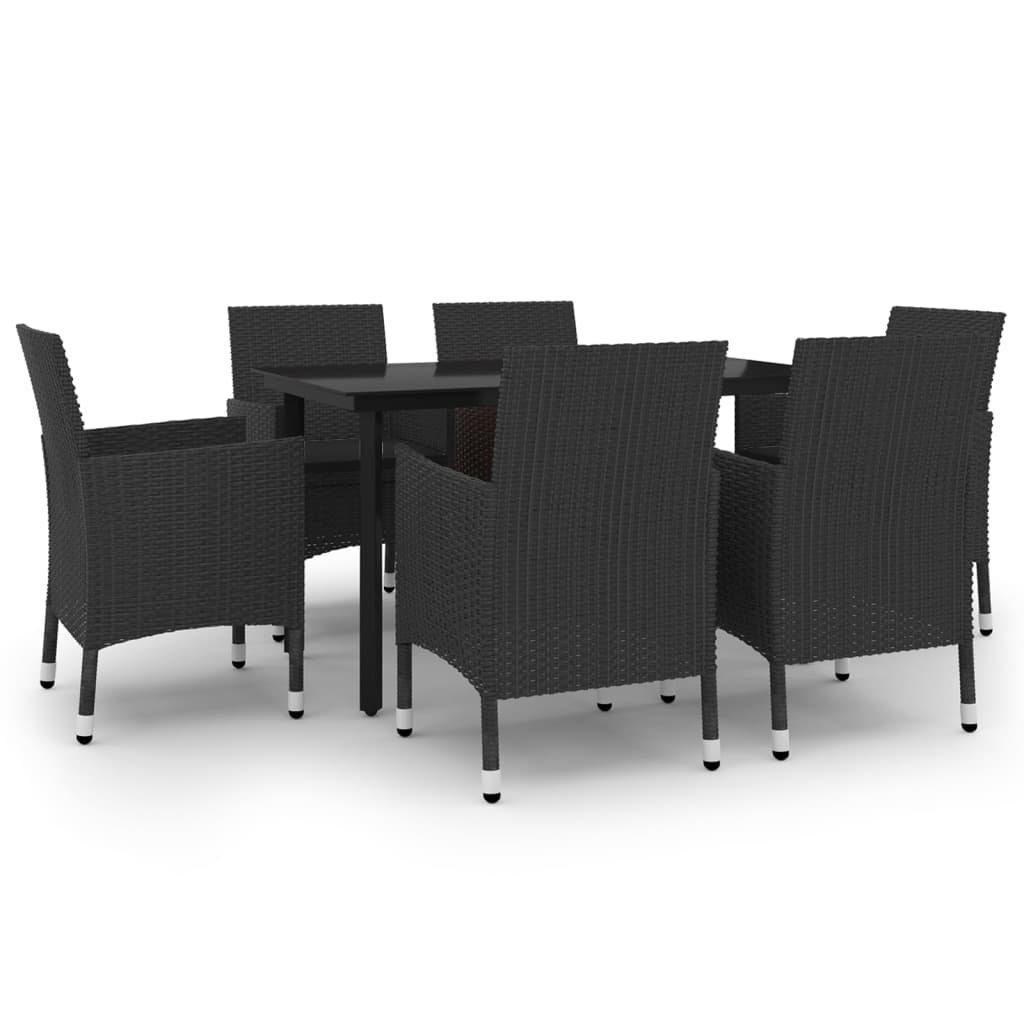 Garten-Essgruppe 7-tlg. Garten-Essgruppe mit Auflagen Poly Rattan und Glas