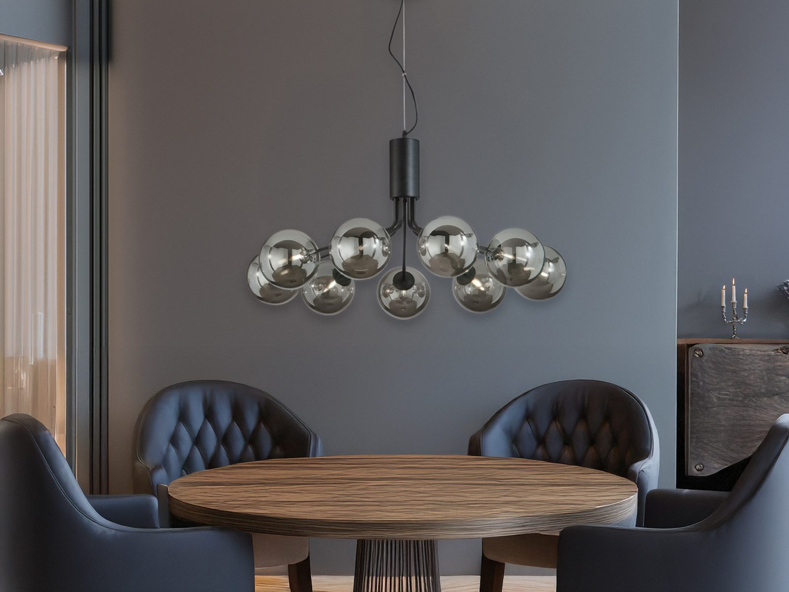 Luce Ambiente Design LED Pendelleuchte groß mit Rauchglas-Kugeln Ø 83cm, Dimmfunktion, LED wechselbar, Warmweiß, ausgefallene Hängelmape für Esstisch hängend inkl. G9 Leuchtmitteln