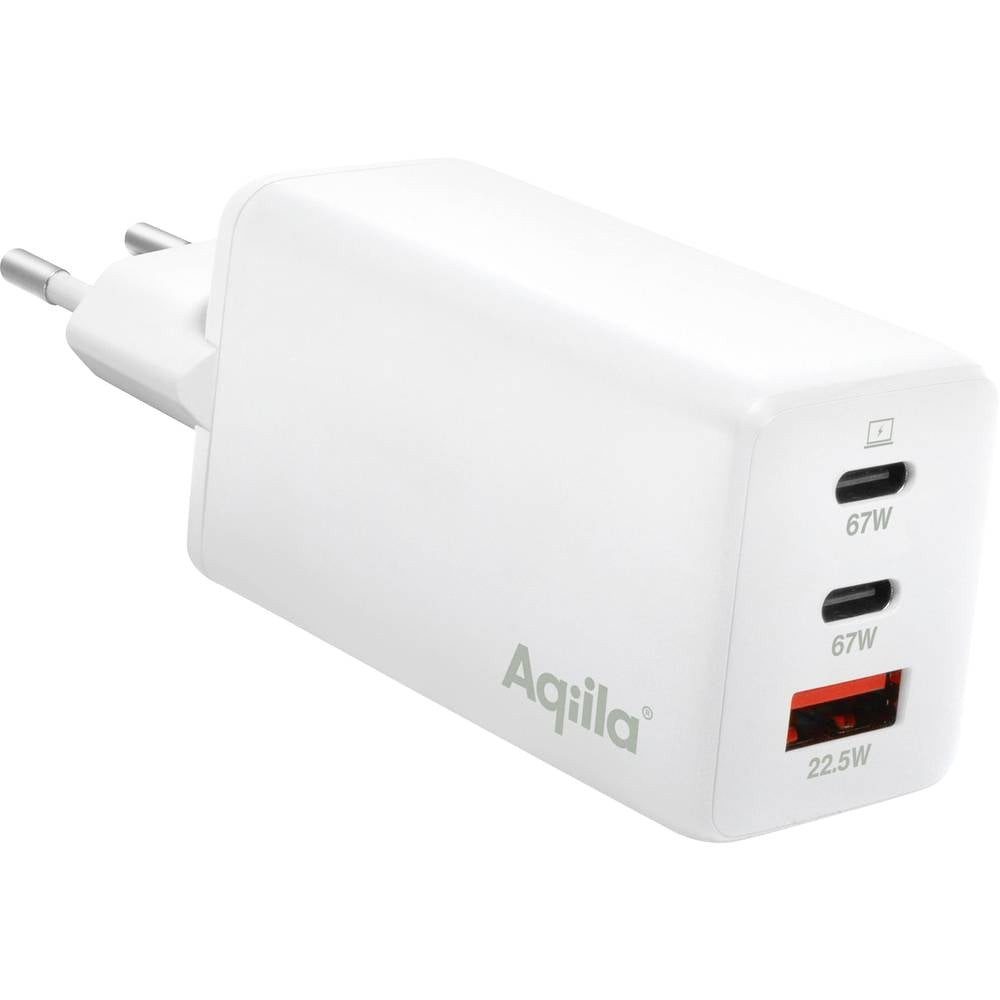 Aqiila UCB-C GaN Steckerlader 67W 2x USB-C 1x USB-A (lädt auch USB-Ladegerät