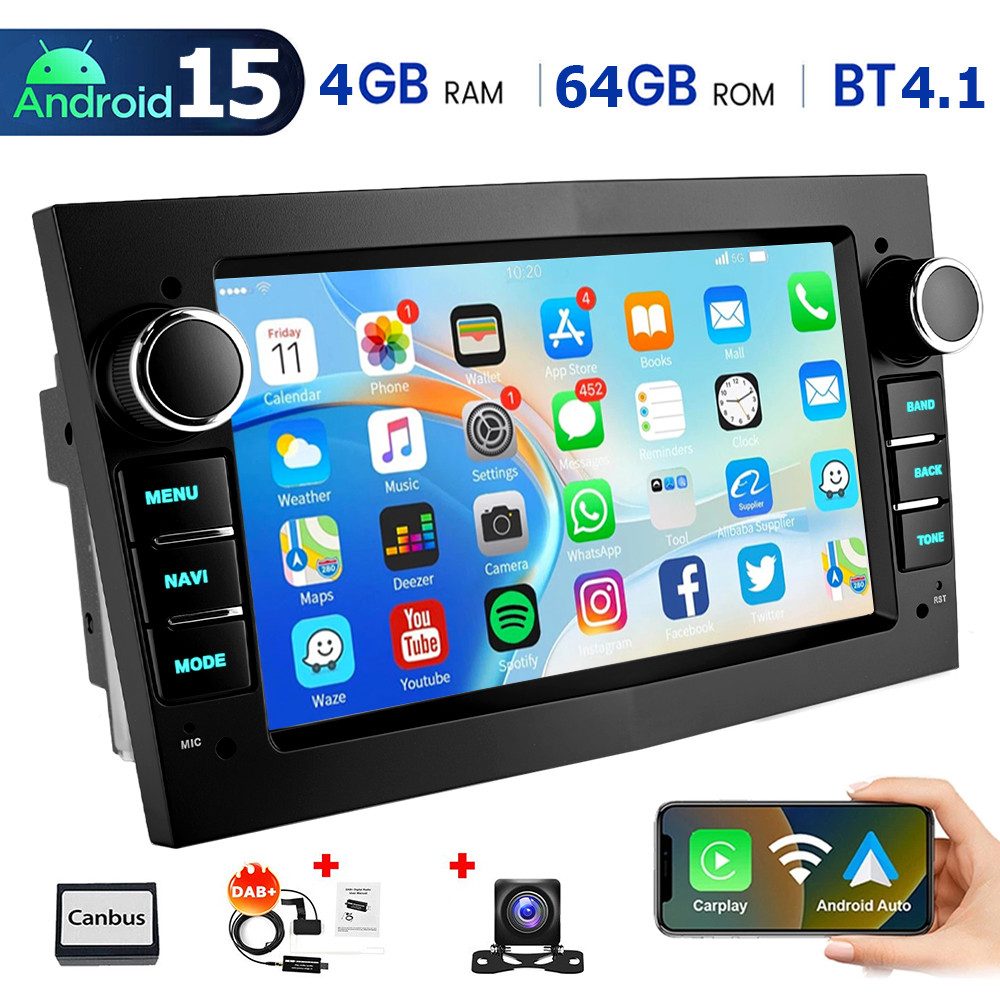 ESSGOO 7'' Android 15/WinCE für Opel Astra H/Corsa C/D/Vectra C/Zafira h 2DIN Autoradio (RDS, 4+64GB(optional), DAB (optional), FM, DAB+ (optional), SWC, Apple Carplay Android Auto GPS Navi WIFI BT EQ)