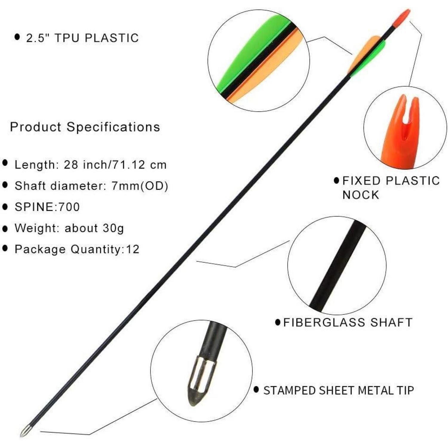 LuxusKollektion Recurvebogen 12 Stück Fiberglaspfeile 28/26 Zoll Bogenschießen Anfänger