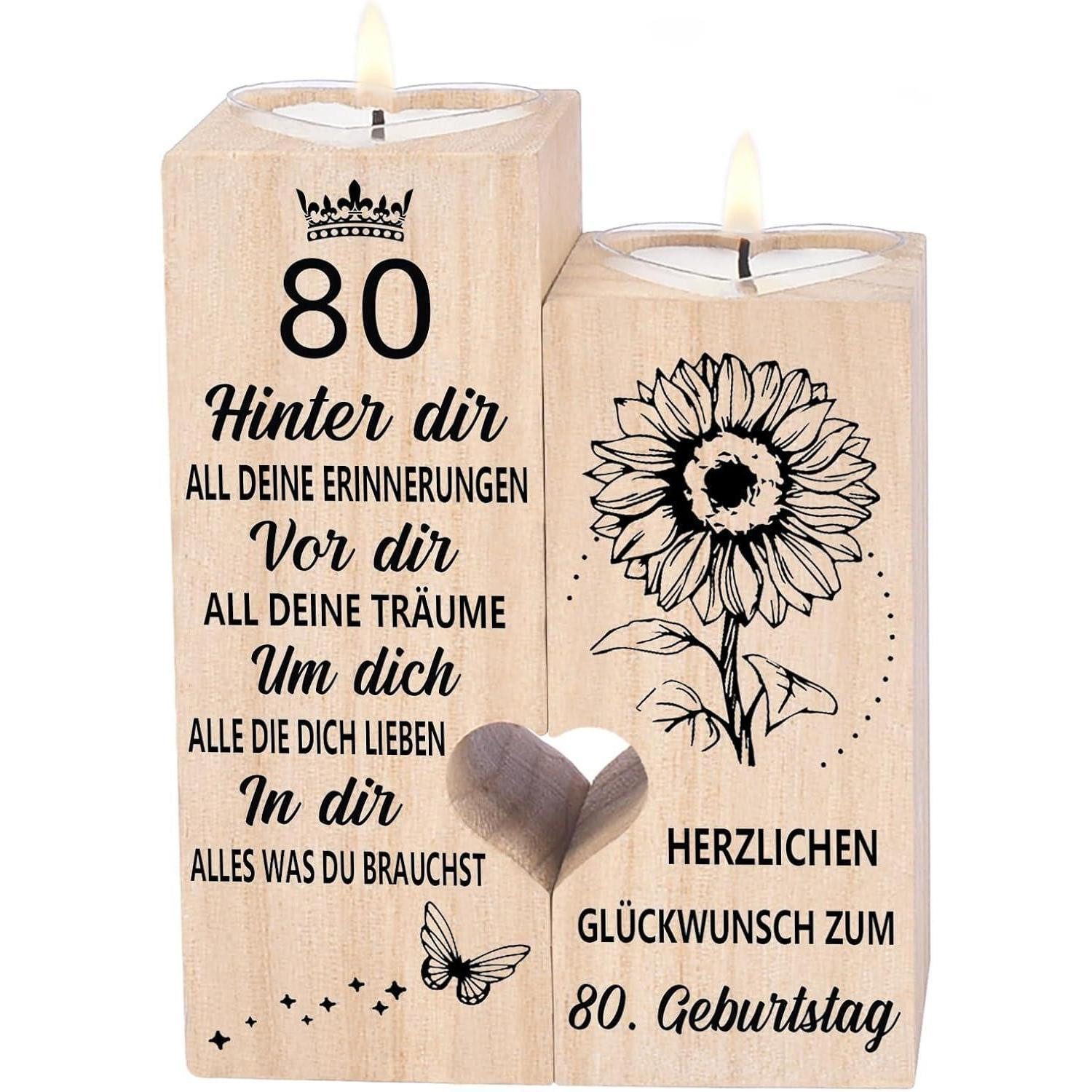 Sanmu Teelichthalter Kerzenhalter 80. Geburtstag Frau Mann Holzdekoration mit Herzform
