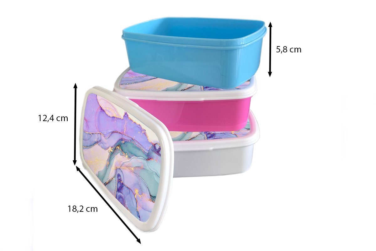 Lunchbox Gold Lila, für Jungs - und Erwachsene, - und Kunststoff, Brotbox Brotdose, weiß Mädchen MuchoWow Marmor (2-tlg), für Kinder