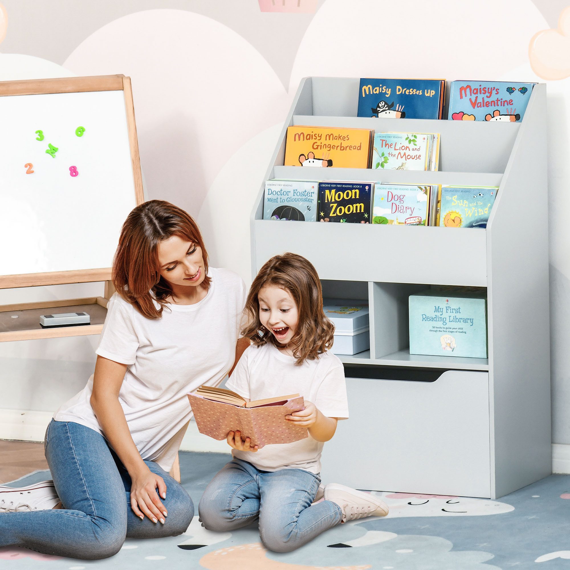 HOMCOM Kinderregal mit Schublade, 3 Ablagefächern günstig online kaufen