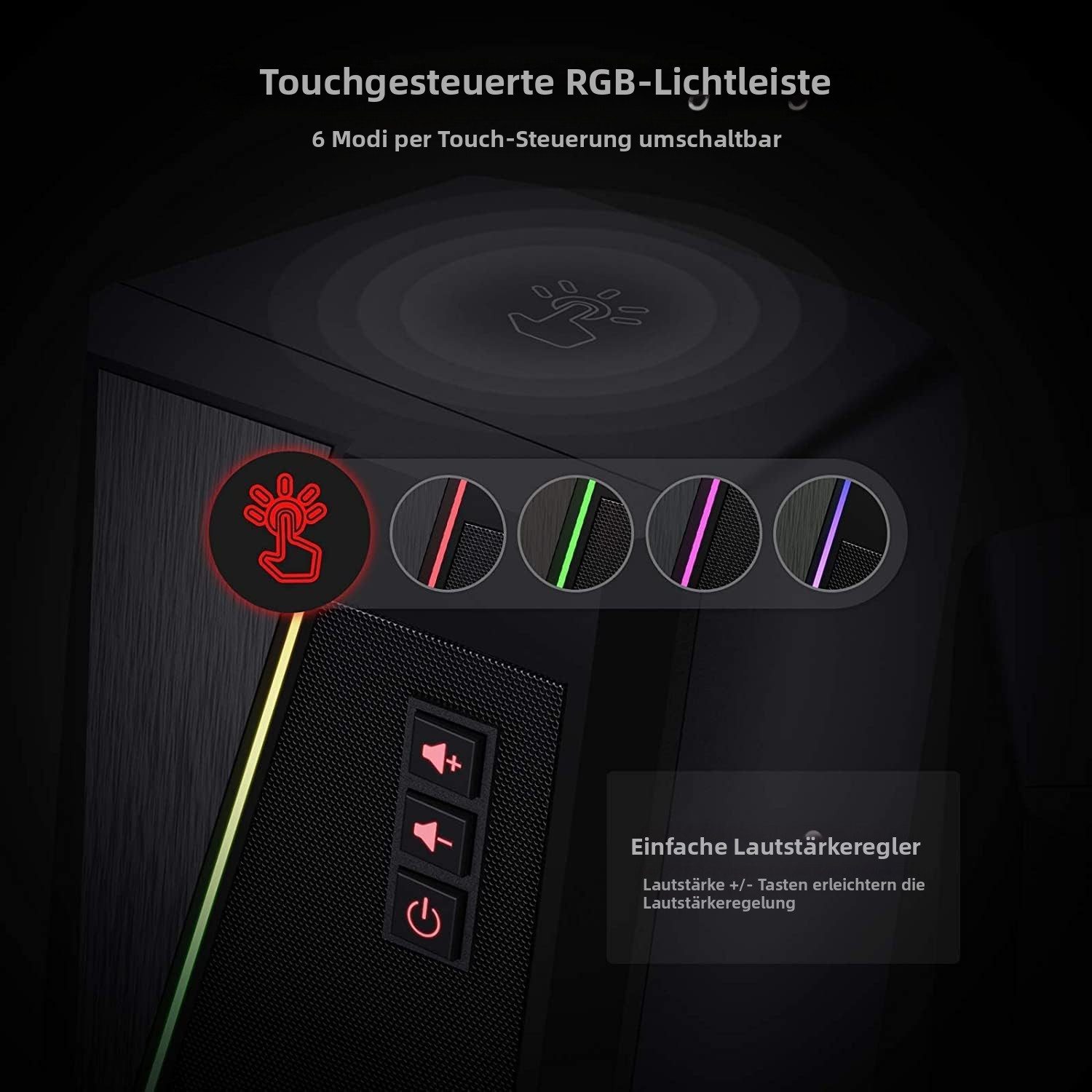 Redragon Spiel-Lautsprecher mit RGB & Einfacher Lautstärkeregelung Gaming-Lautsprecher 2.0-Kanal (Gaming-Boxen– Plug & Play, Schwarz) – Bild 5 von 5