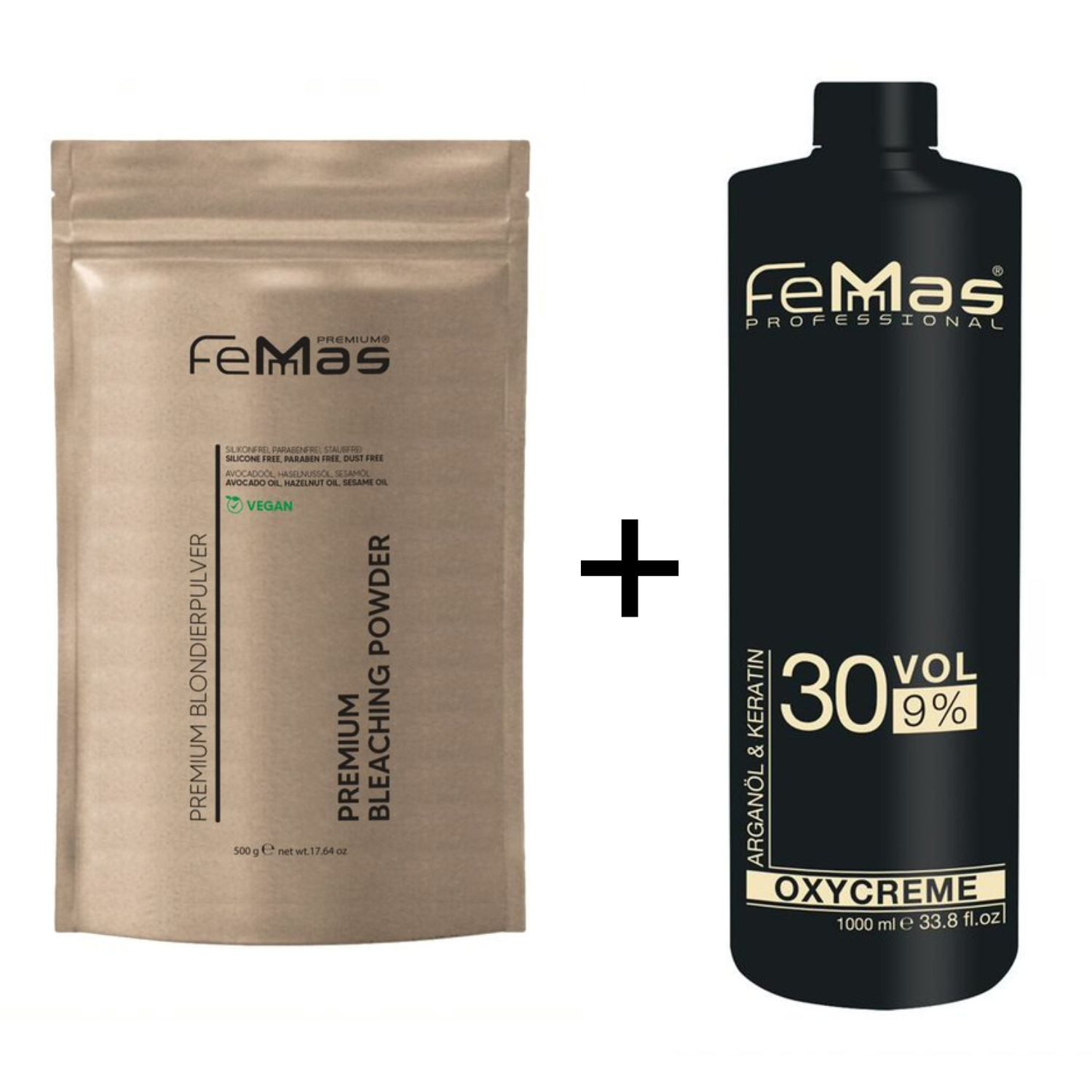 Femmas Premium Haarfarbe FemMas Premium Blondierpulver Weiss 500g + Oxycreme 9% 1L