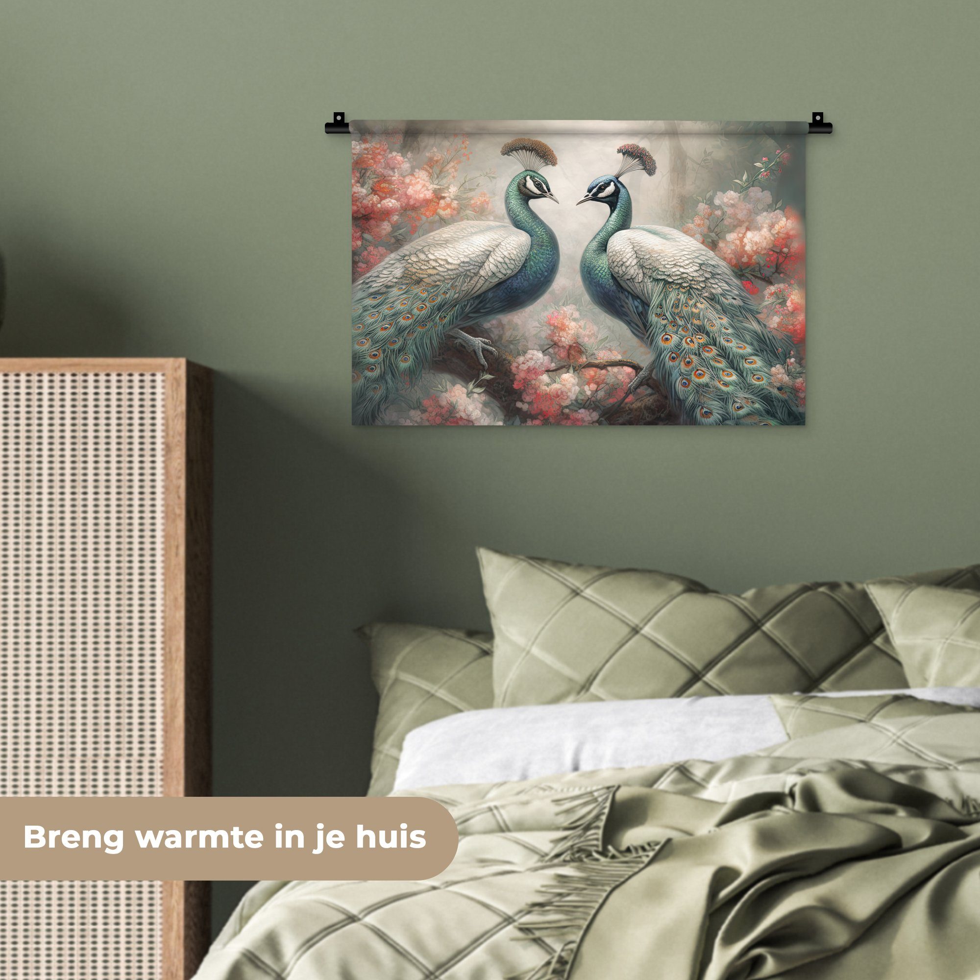 MuchoWow Wanddekoobjekt Pfaue - Kleid, Vögel für Pfauenfedern Wohnzimmer, Schlafzimmer, Kinderzimmer Wanddeko Wandbehang, - Natur, 