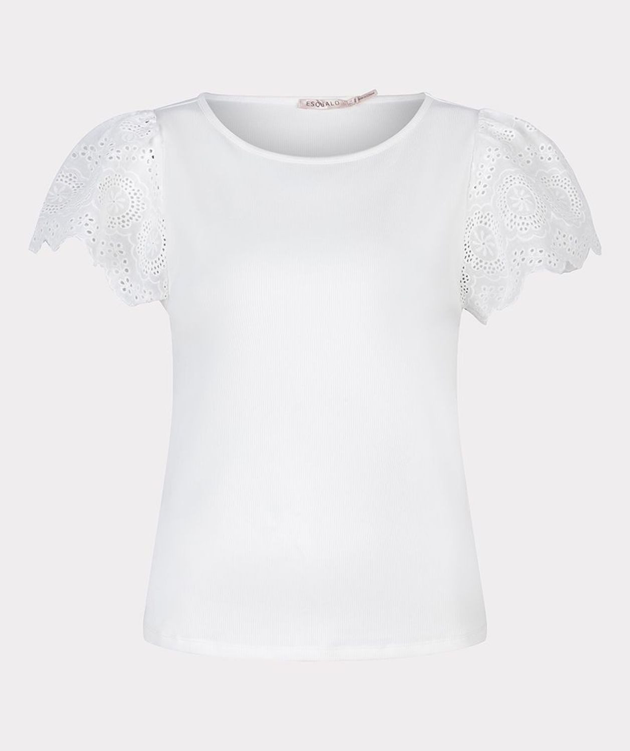 Esqualo T-Shirt Esqualo Feinrippshirt mit Lochstickerei Ärmeln Weiß