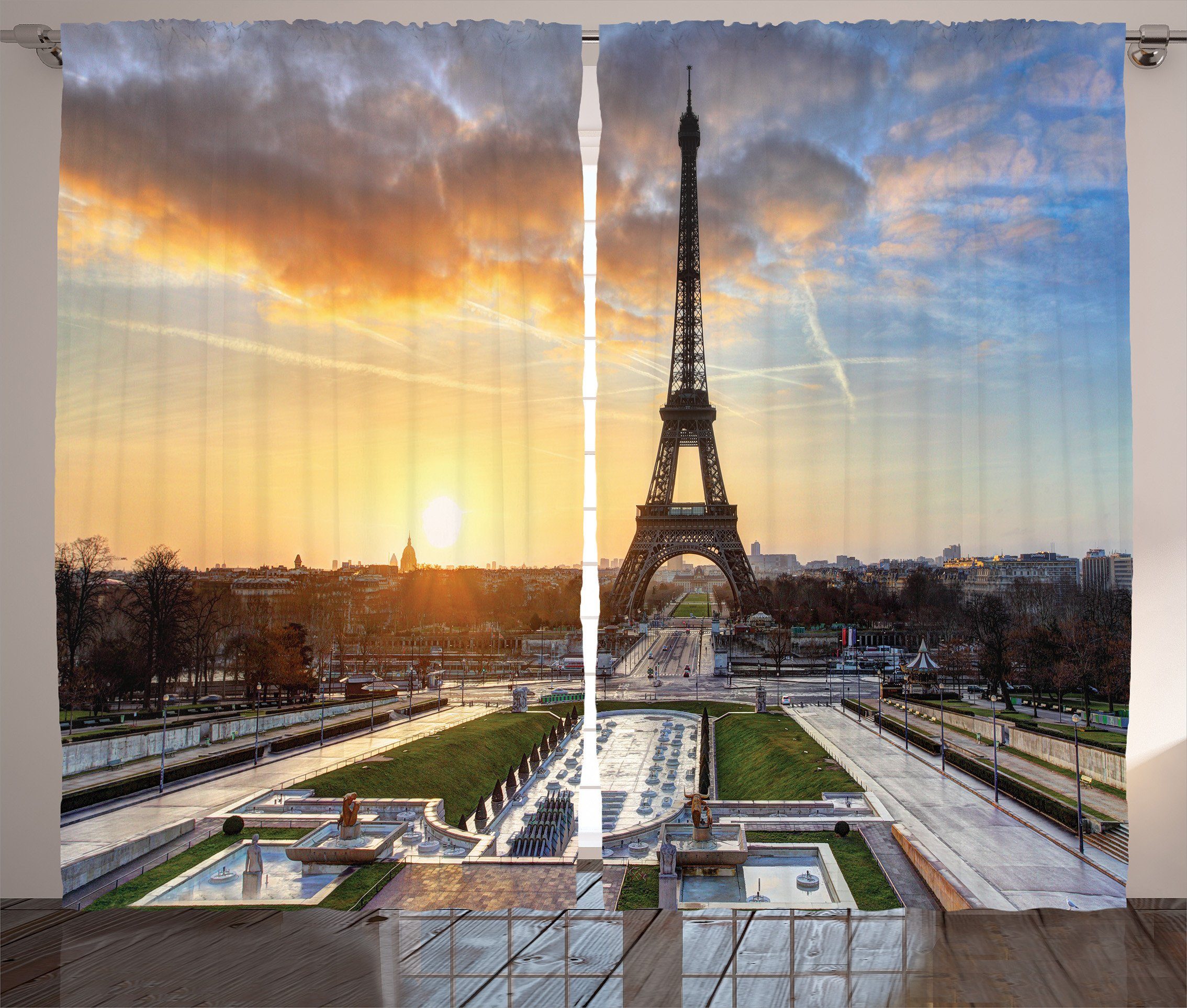 Haken, Abakuhaus, Kräuselband Eiffelturm mit Paris View Schlaufen Gardine Scenic Schlafzimmer und Vorhang