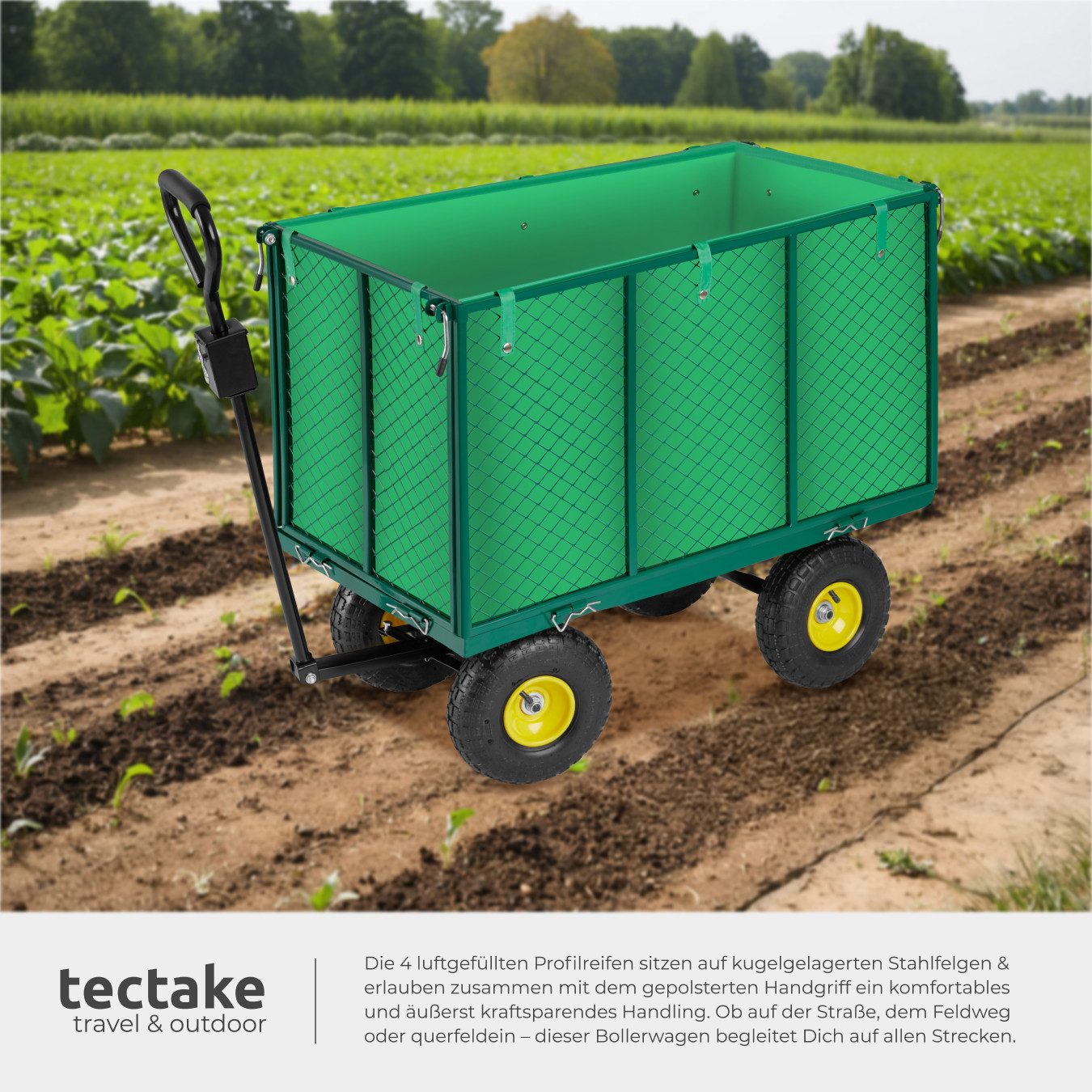 tectake Bollerwagen Transportwagen groß max. 544kg (1-tlg), mit klappbaren Seitenwänden – Bild 4 von 5