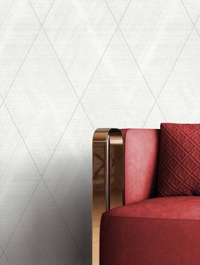 Newroom Vliestapete, Weiß Tapete Modern Linien - Muster Silber Grafiktapete Mustertapete Grafik Grafisch Geometrisch für Wohnzimmer Schlafzimmer Küche