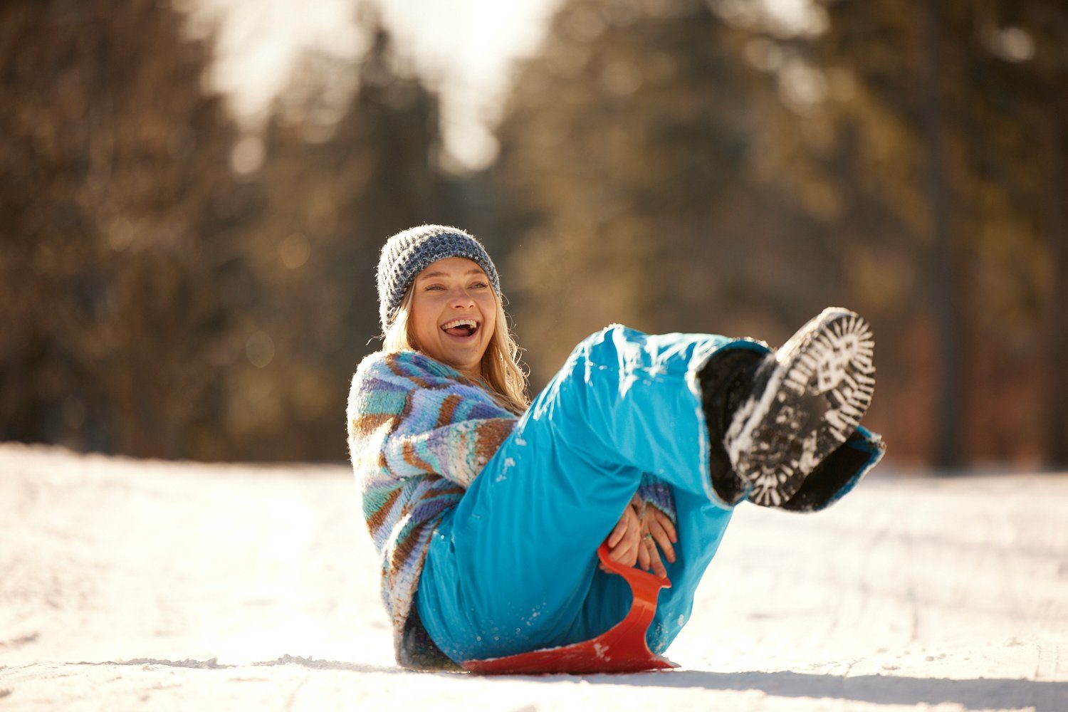 elasto Hörnerrodel Kinder Porutscher mit Griff Schneeschlitten Bob für Winter, Schneerutscher, Schneebob, Kinderschlitten, Poporutscher Kinder Winter