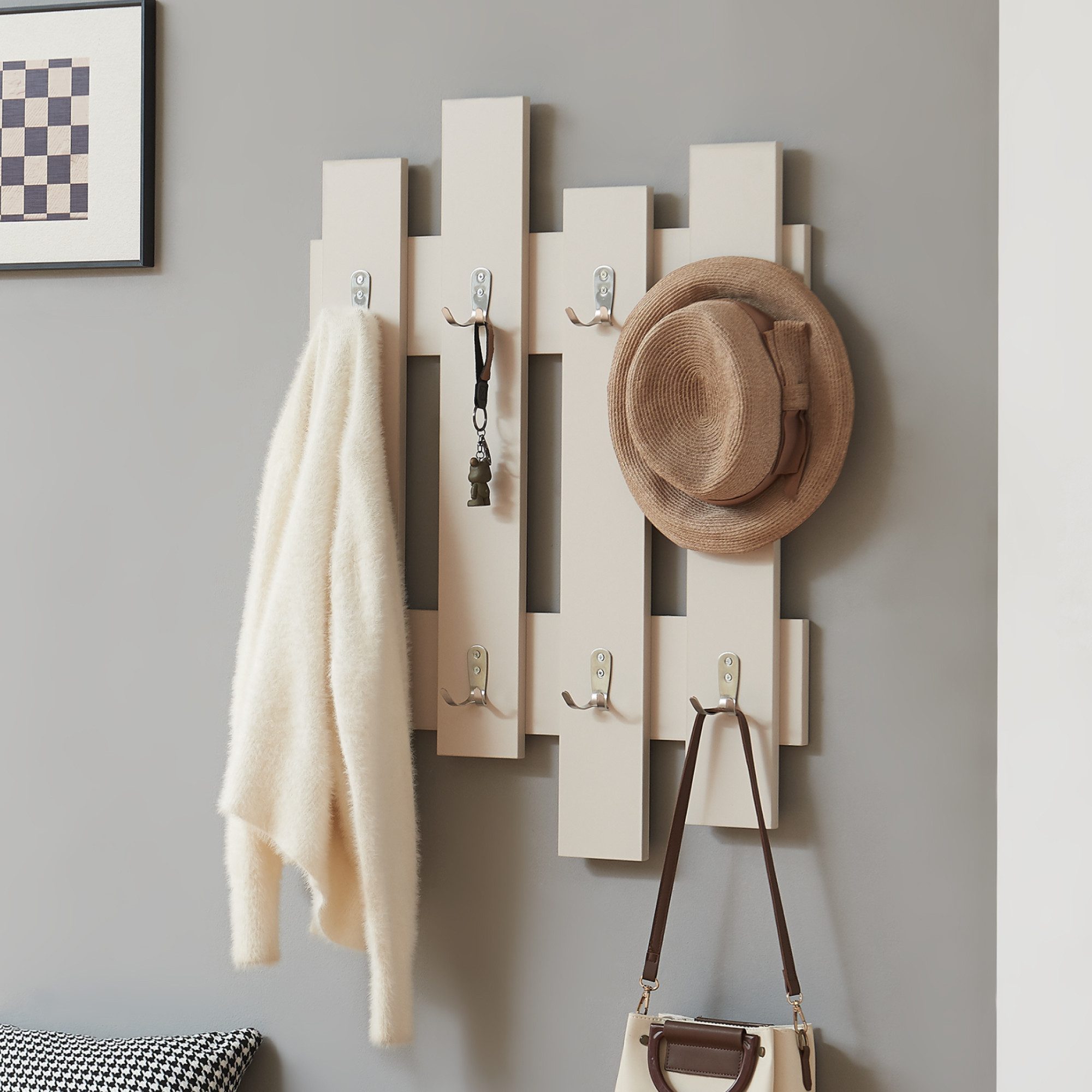 en.casa Wandgarderobe, »Raseborg« mit 16 Haken 60 x 80 cm Beige günstig online kaufen