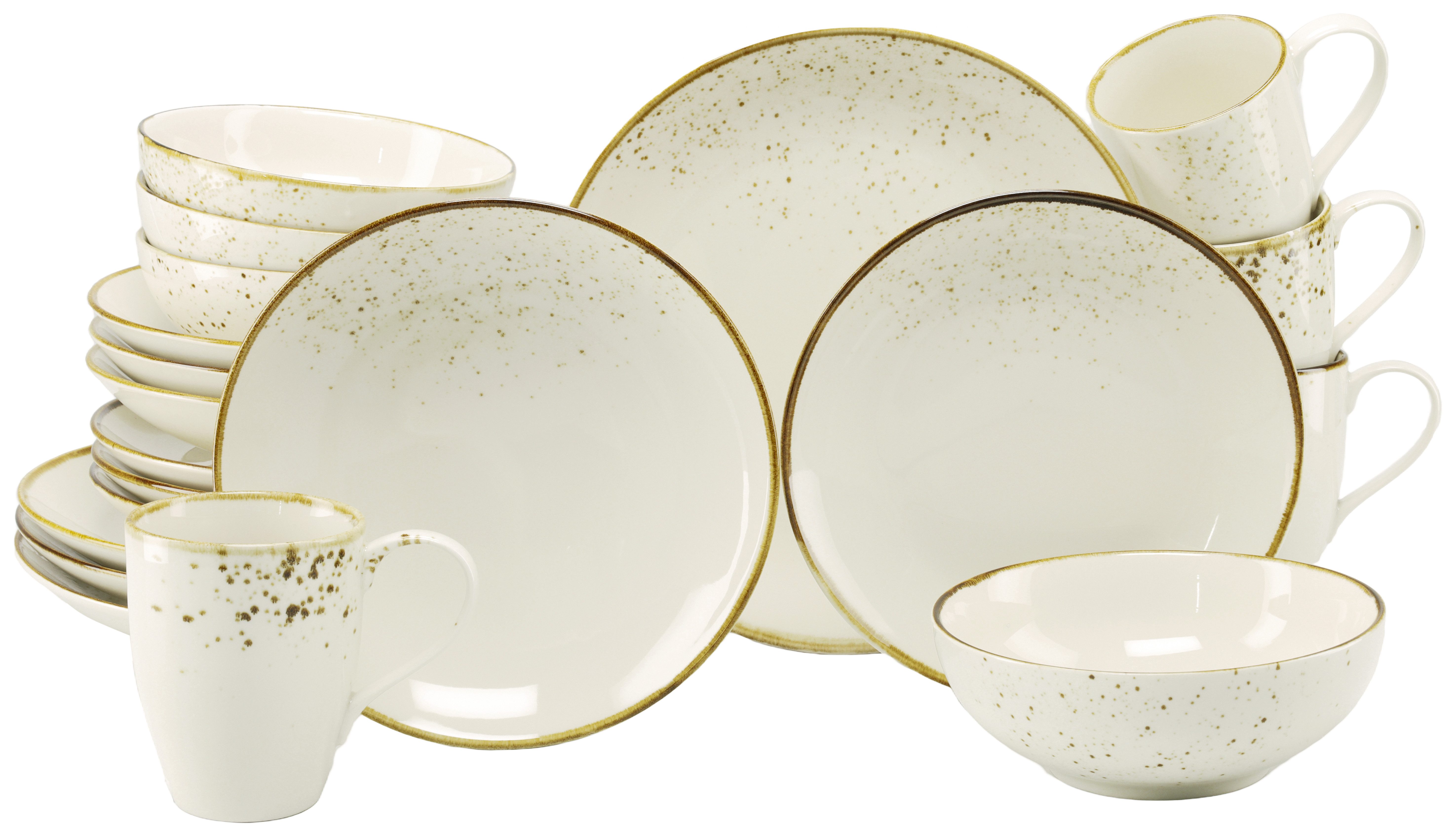 CreaTable Kombiservice Nature Collection, Service, 20-tlg. (20-tlg), 4 Personen, Steinzeug, Handgemalte Sprenkel und Ränder, Reaktivglasur