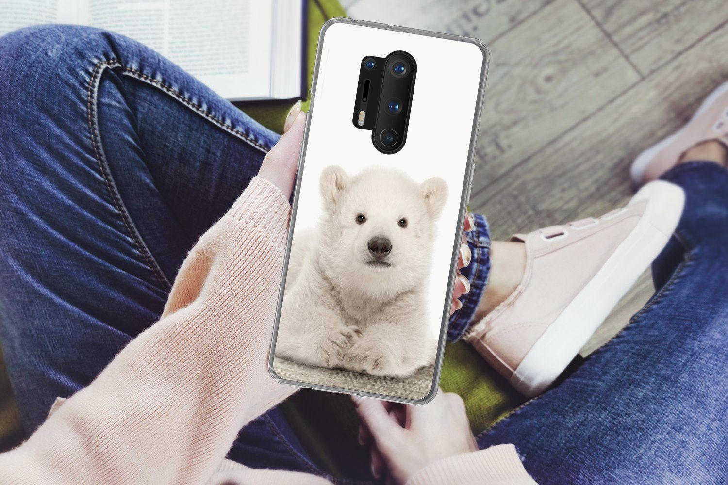 MuchoWow Handyhülle für OnePlus 8 Pro Eisbär - Tiere - Kinder - Weiß - Jungen - Mädchen, Phone Case, Silikon, Schutzhülle Dünn