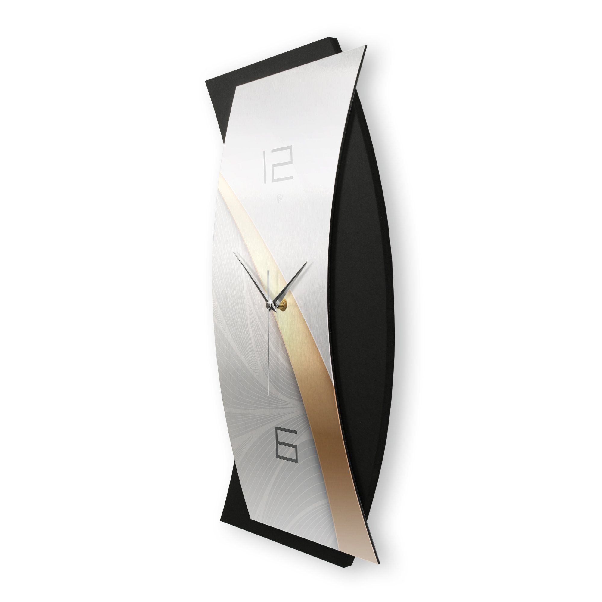 Kreative Feder Wanduhr 3D Designer-WANDUHR Silver & Metallic-Look) oder Gold in (Funkuhr modernem Quarzuhr