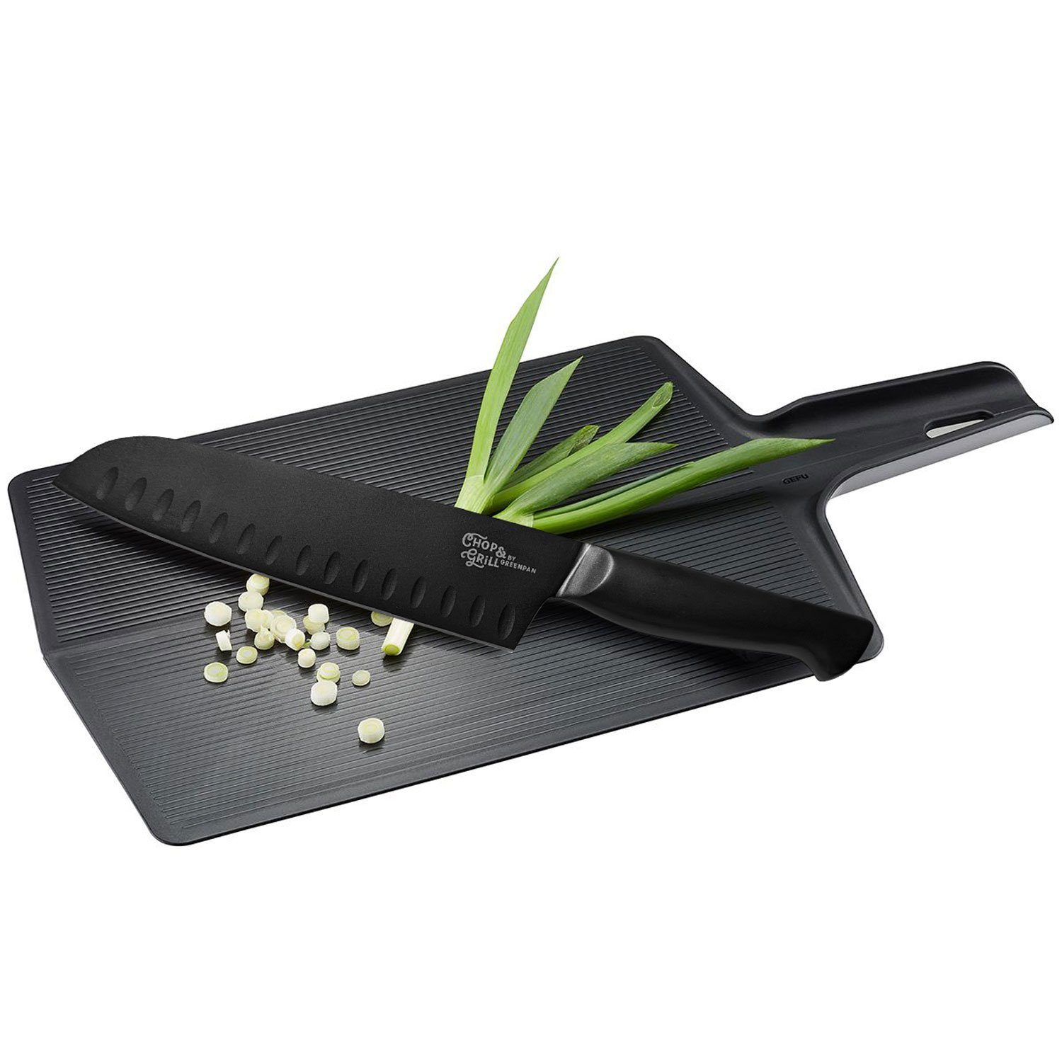 GEFU Schneidebrett GEFU Set Falt-Schneidebrett LAVOS mit Santoku Messer by Greenpan
