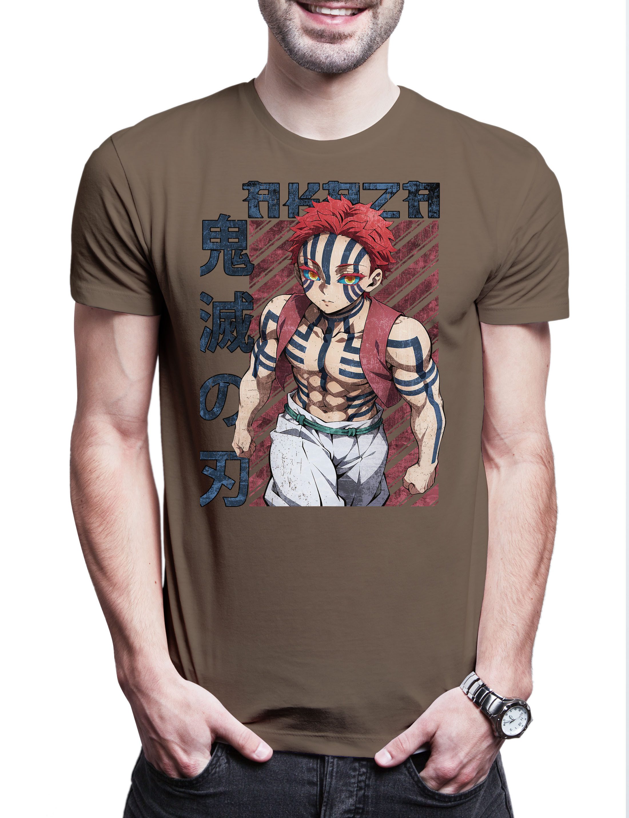 Print-Shirt Anime Akaza 2 Herren T-Shirt Kamado Nezuko Slayer Zenitsu Inosuke