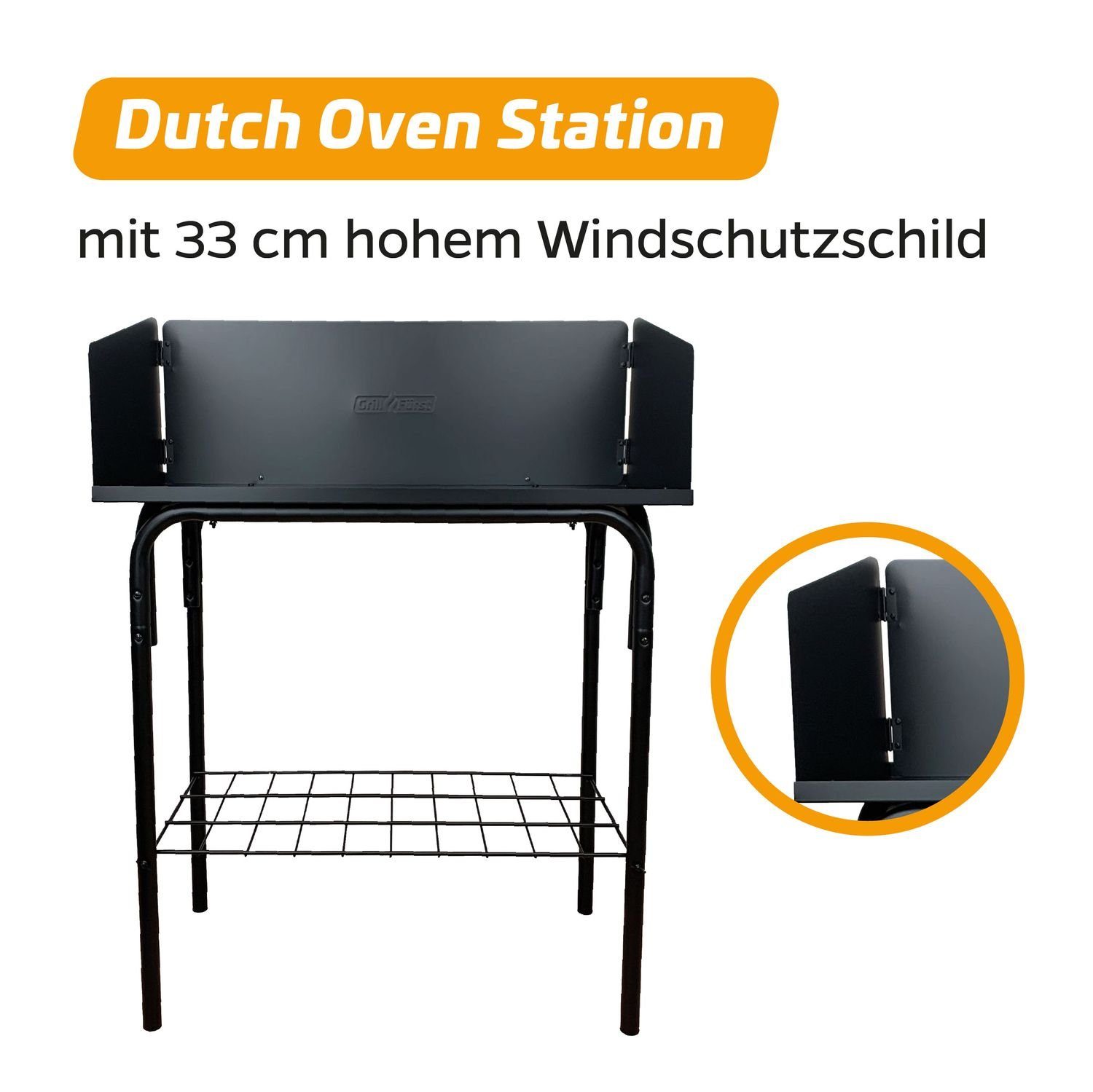 Windschild Dutch Grillfürst Grillfürst mit Tisch Station Oven / Feuertisch Oven Dutch