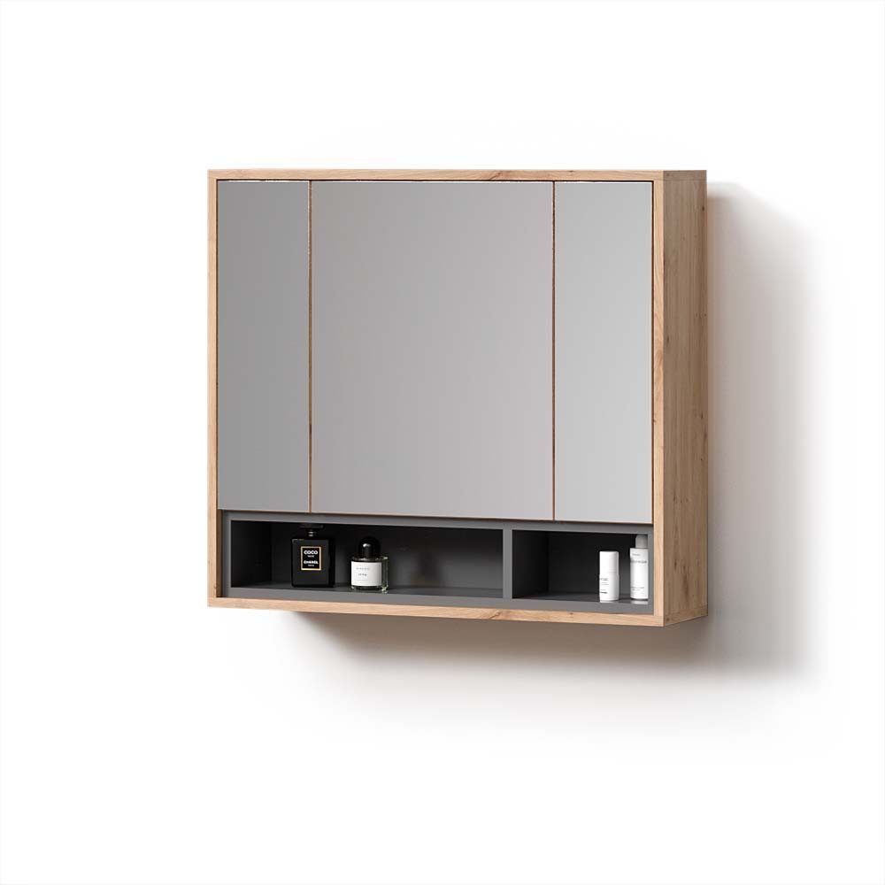 Livinity® Badezimmerspiegelschrank Temo, Artisan Eiche/Anthrazit/Anthrazit, 80 x 72 cm
