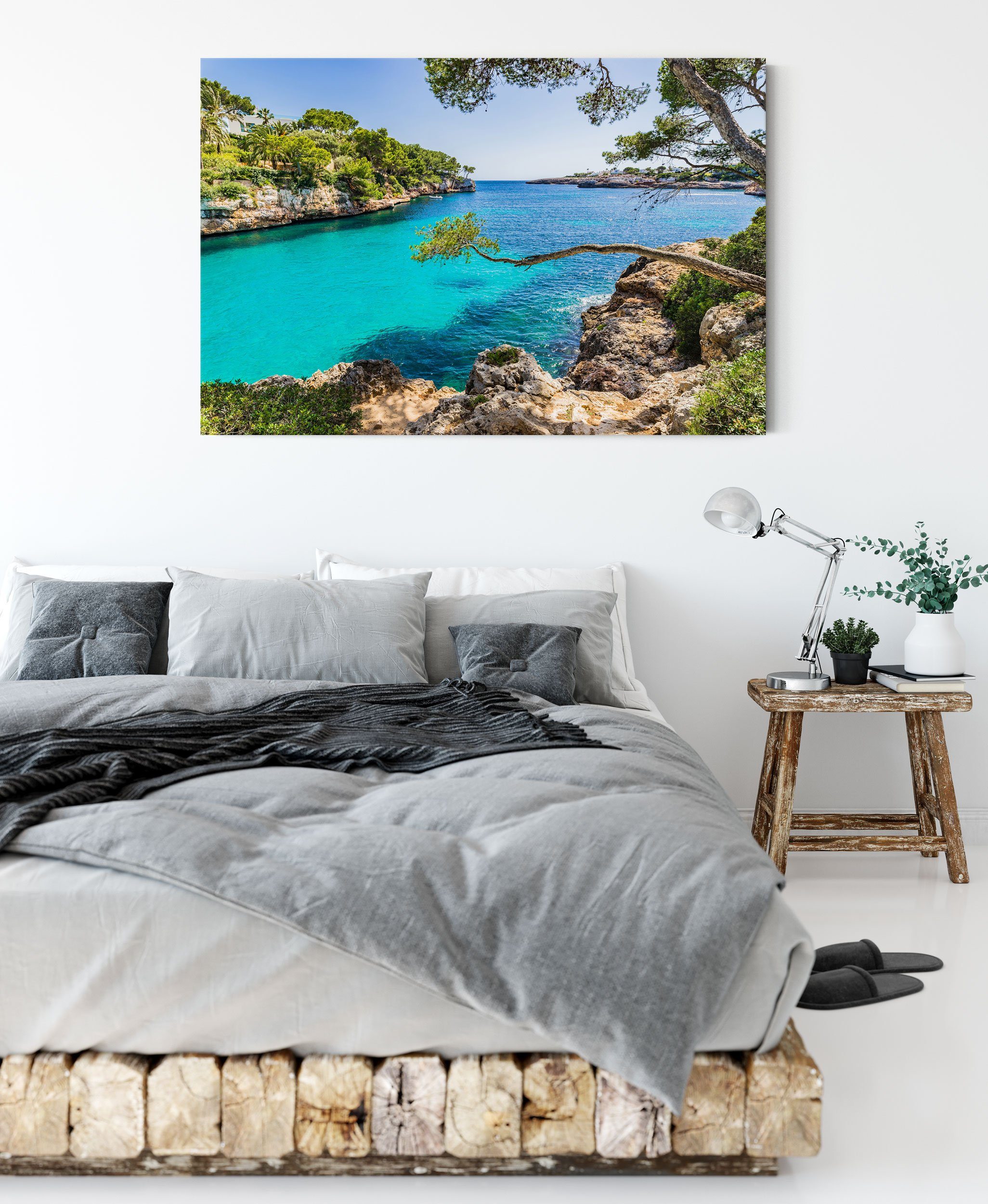 fertig Cove Bay inkl. Mallorca Leinwandbild Bay bespannt, Zackenaufhänger St), Mallorca Pixxprint Cove, Leinwandbild (1