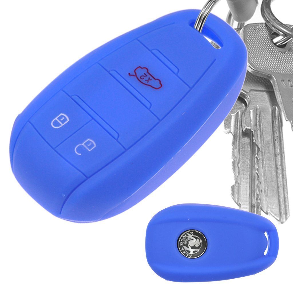 mt-key Schlüsseltasche Autoschlüssel Softcase Silikon Schutzhülle Blau, für ALFA Romeo Giulia Stelvio Giulietta 3 Tasten KEYLESS SMARTKEY