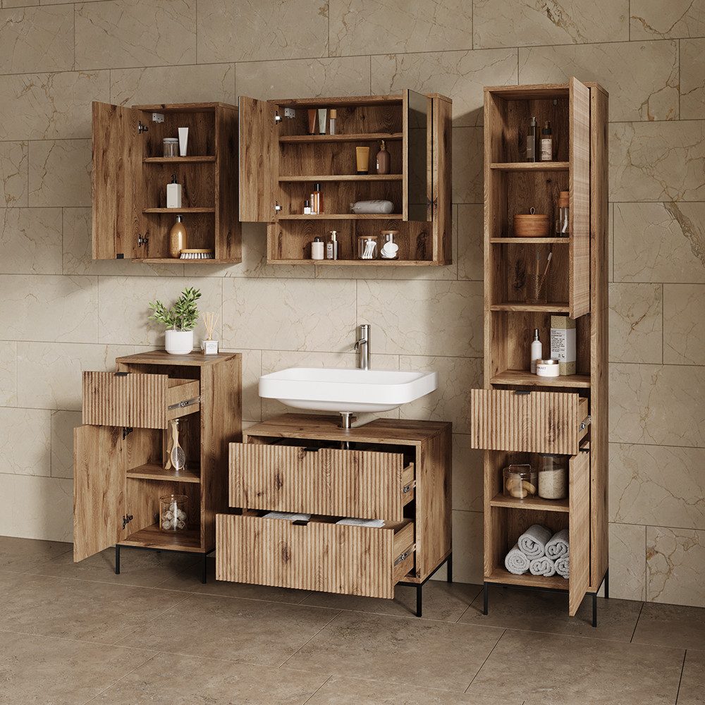 Livinity® Waschbeckenunterschrank Aterno, Viking Oak, 70 x 63 cm mit 2 ausziehbaren Schubladen (1-St) – Bild 4 von 5