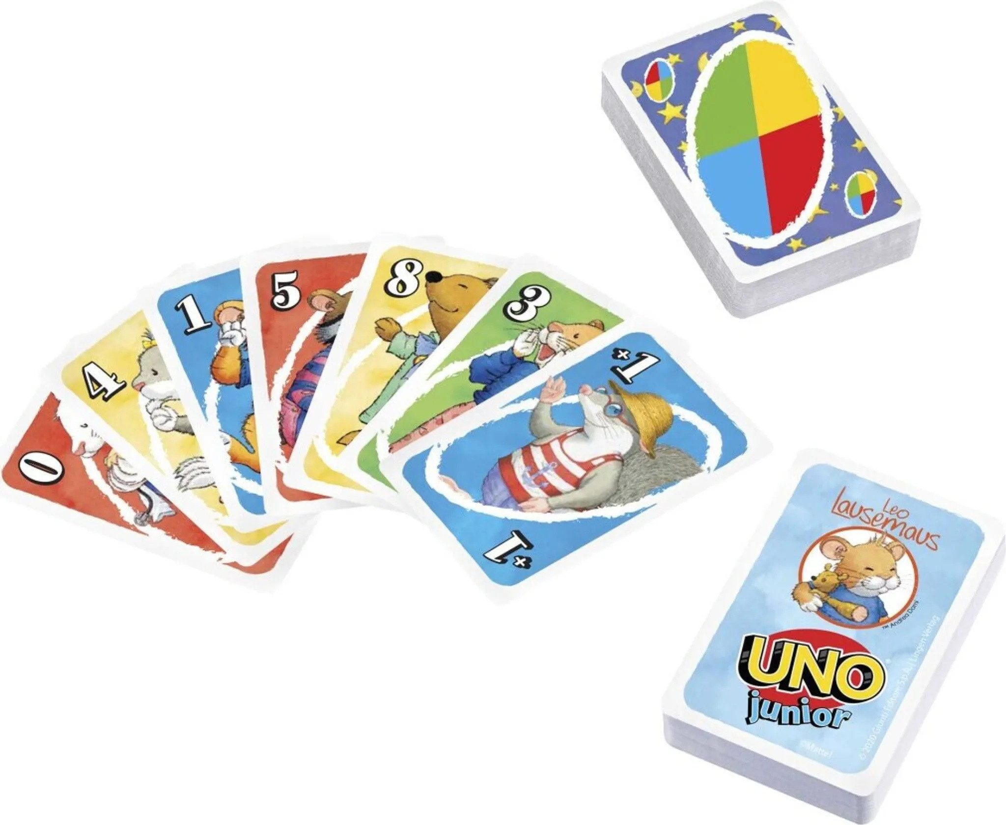 Mattel® Spiel UNO Junior Kartenspiel Leo Lausemaus für Kinder ab 3 Jahren