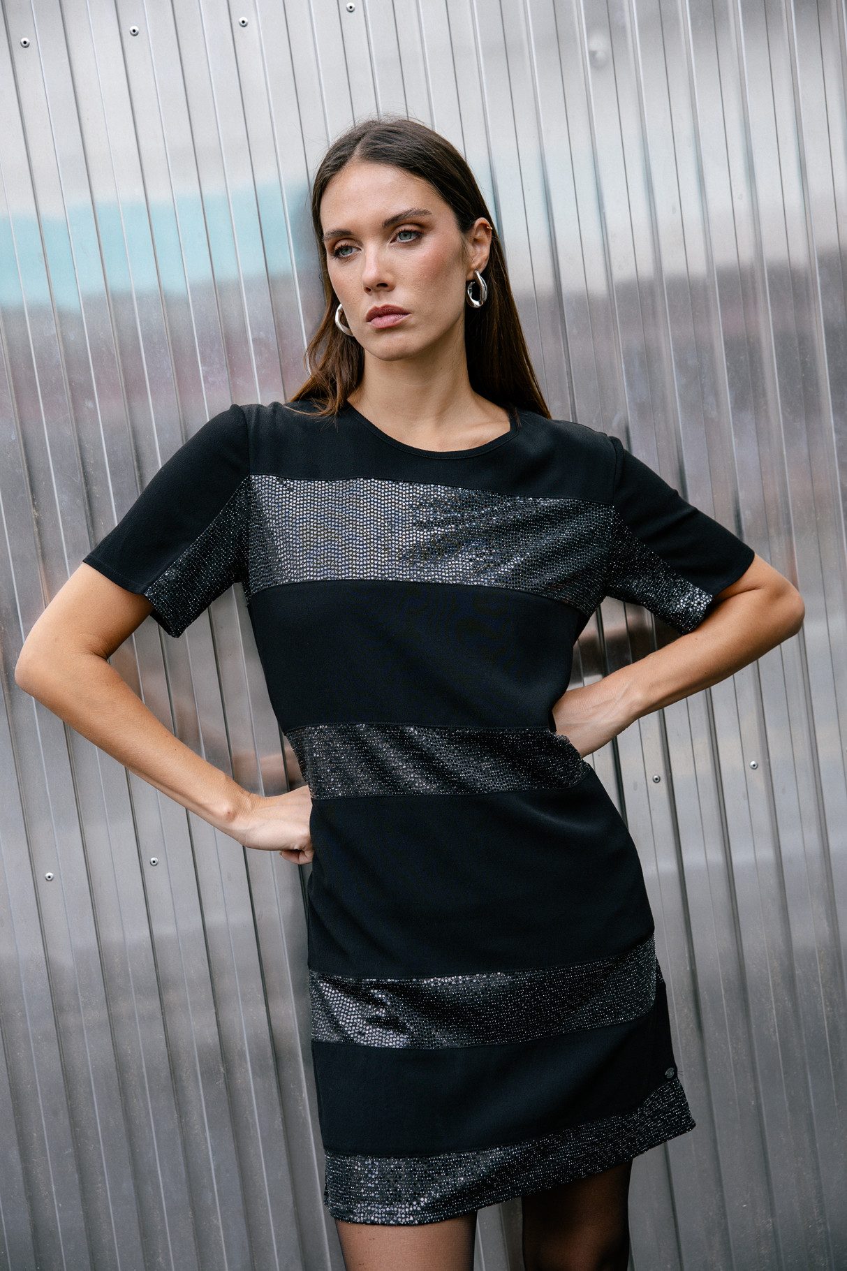 Freeman T. Porter Minikleid Ritchie Stripe - Pailletten-Kleid - Midikleid - Shirtkleid