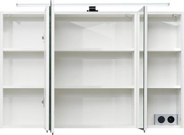 Saphir Spiegelschrank Quickset 360 Badschrank, 3 Spiegeltüren, 6 Einlegeböden, 110 cm breit inkl. LED-Beleuchtung, Türdämpfer, Schalter-/Steckdosenkombination