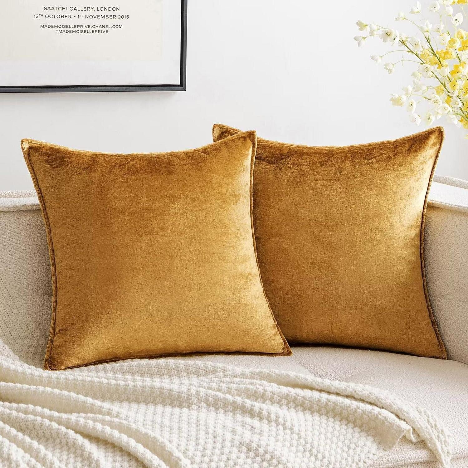 LuxusKollektion Kissenbezug Kissenbezug Samt 40x40cm Champagner Golden 2er Set, (2 Stück)