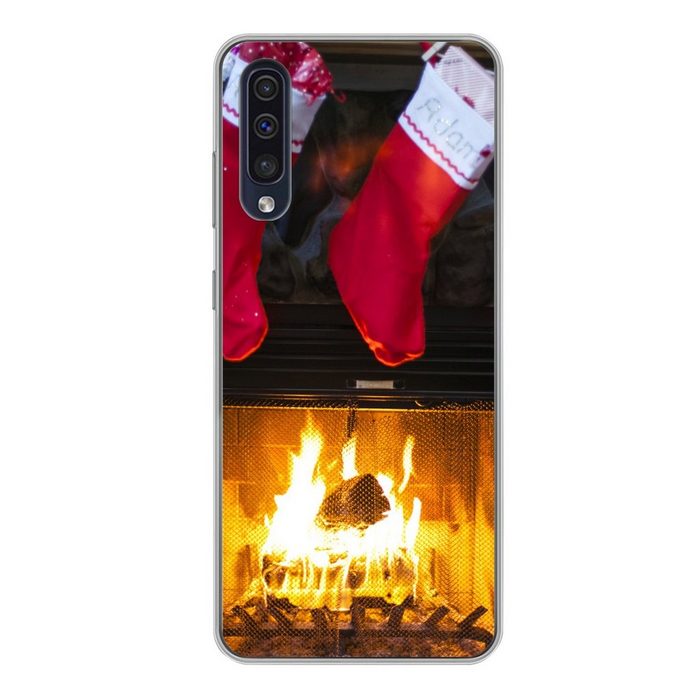 MuchoWow Handyhülle Socken für einen Kamin Handyhülle Samsung Galaxy A50 Smartphone-Bumper Print Handy