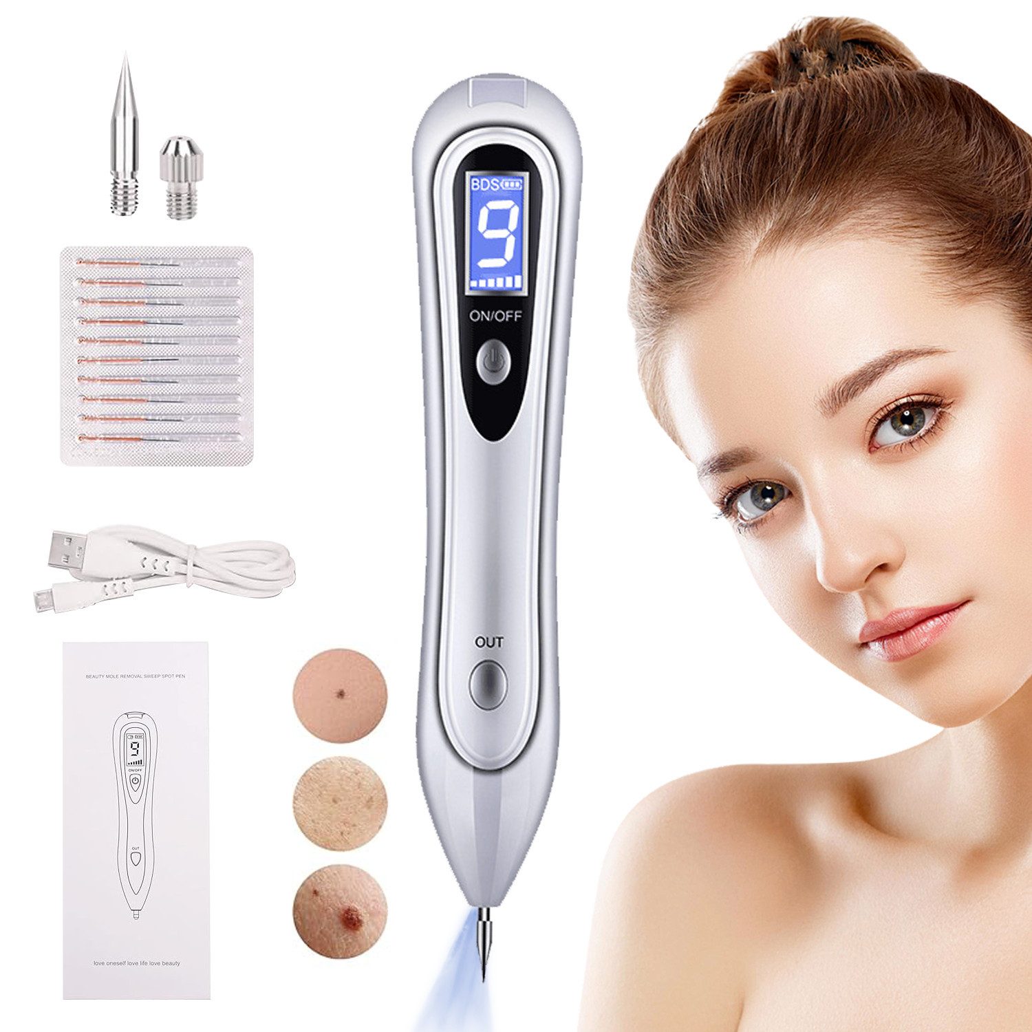 Microderm Tool Muttermal Entfernen,Warzen Entfernen,9 Stärke Sicher,LCD-Bildschirm