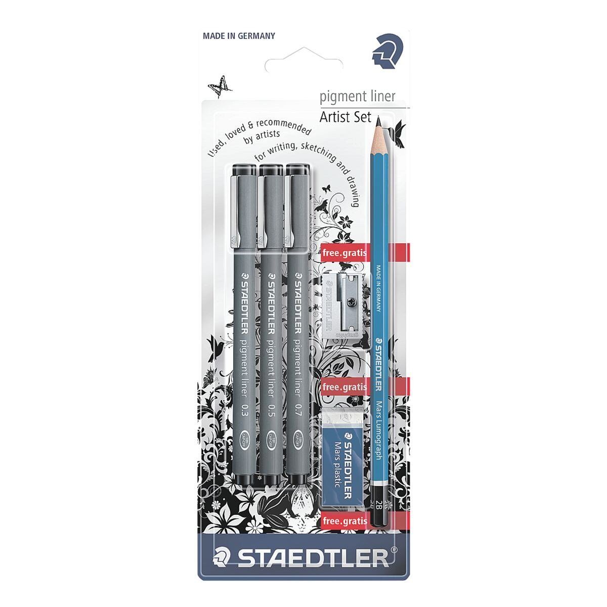 Set Fineliner mm + + (6-tlg), + STAEDTLER Anspitzer 308, Radierer Bleistift 0,3/0,5/0,7 im