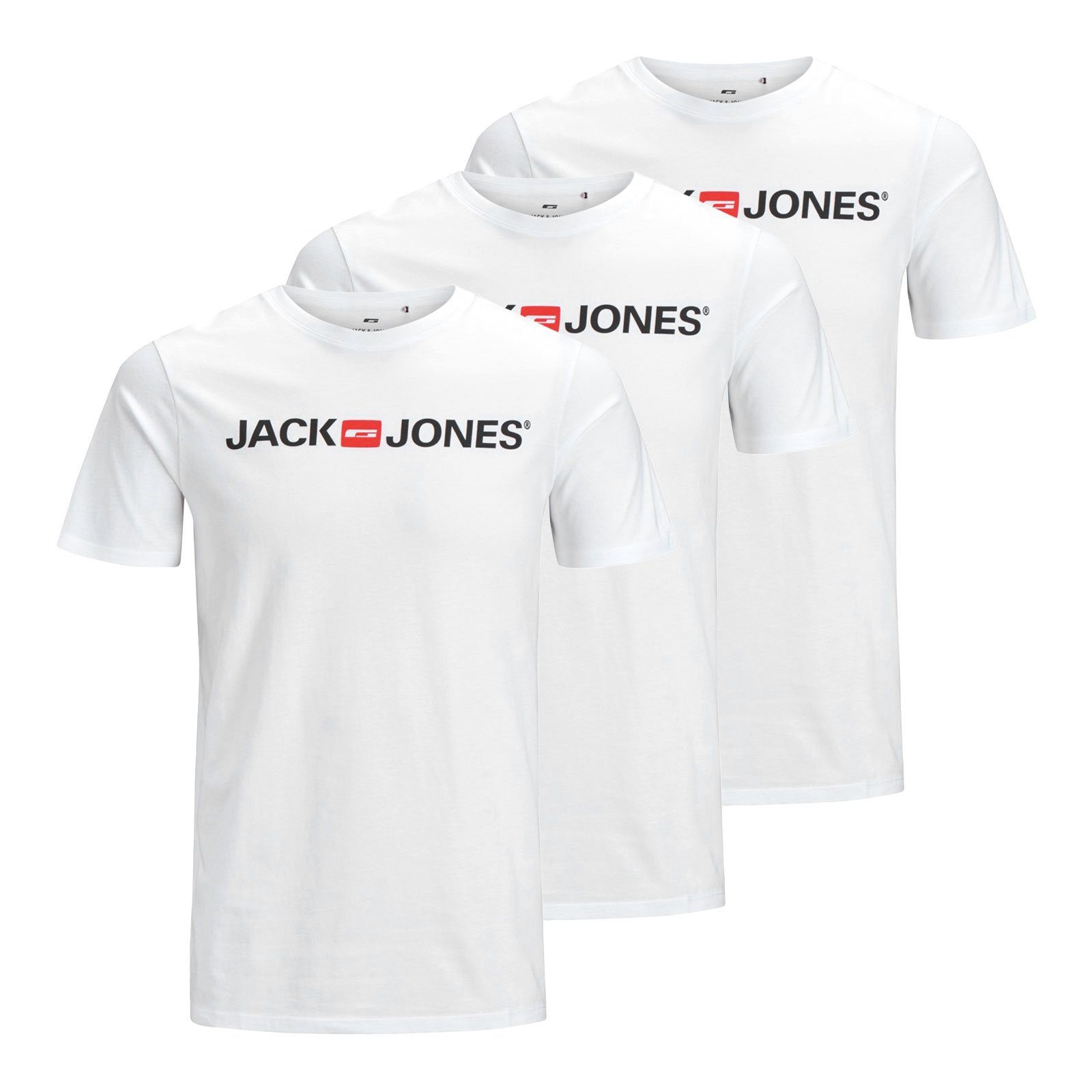 Jack & Jones T-Shirt 3er Pack Logo Tee Crew Neck mit Markenschriftzug white / white / white